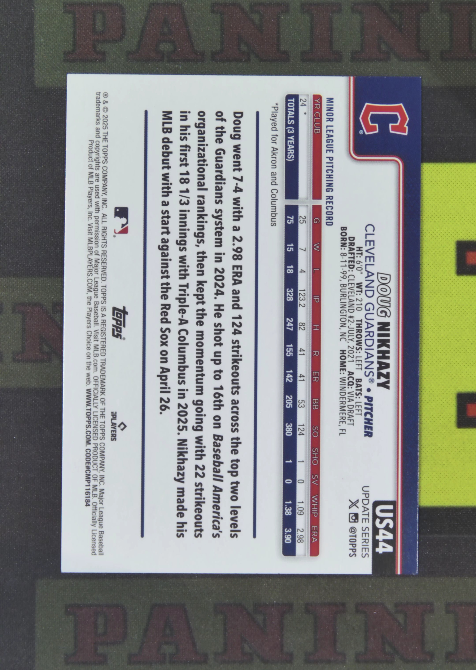 2025 Topps Update Doug Nikhazy RC Nirvana Project 道格 尼哈齐 克利夫兰守护者 新秀 南瓜折 折射 万圣节 比例 SP 卡品如图 收藏必备 吴¥