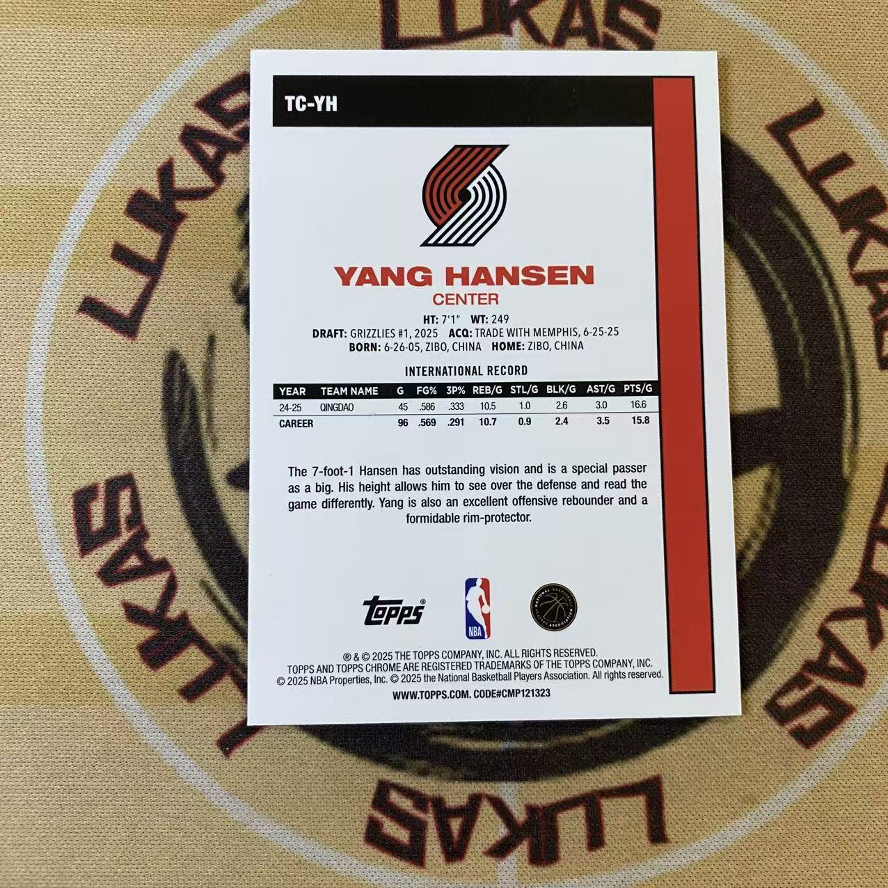 撸卡厮 Lukas 2025 Topps 开拓者 潜力新秀 中国之光 杨翰森 新秀 chrome 插放 mojo折 新秀折(青)