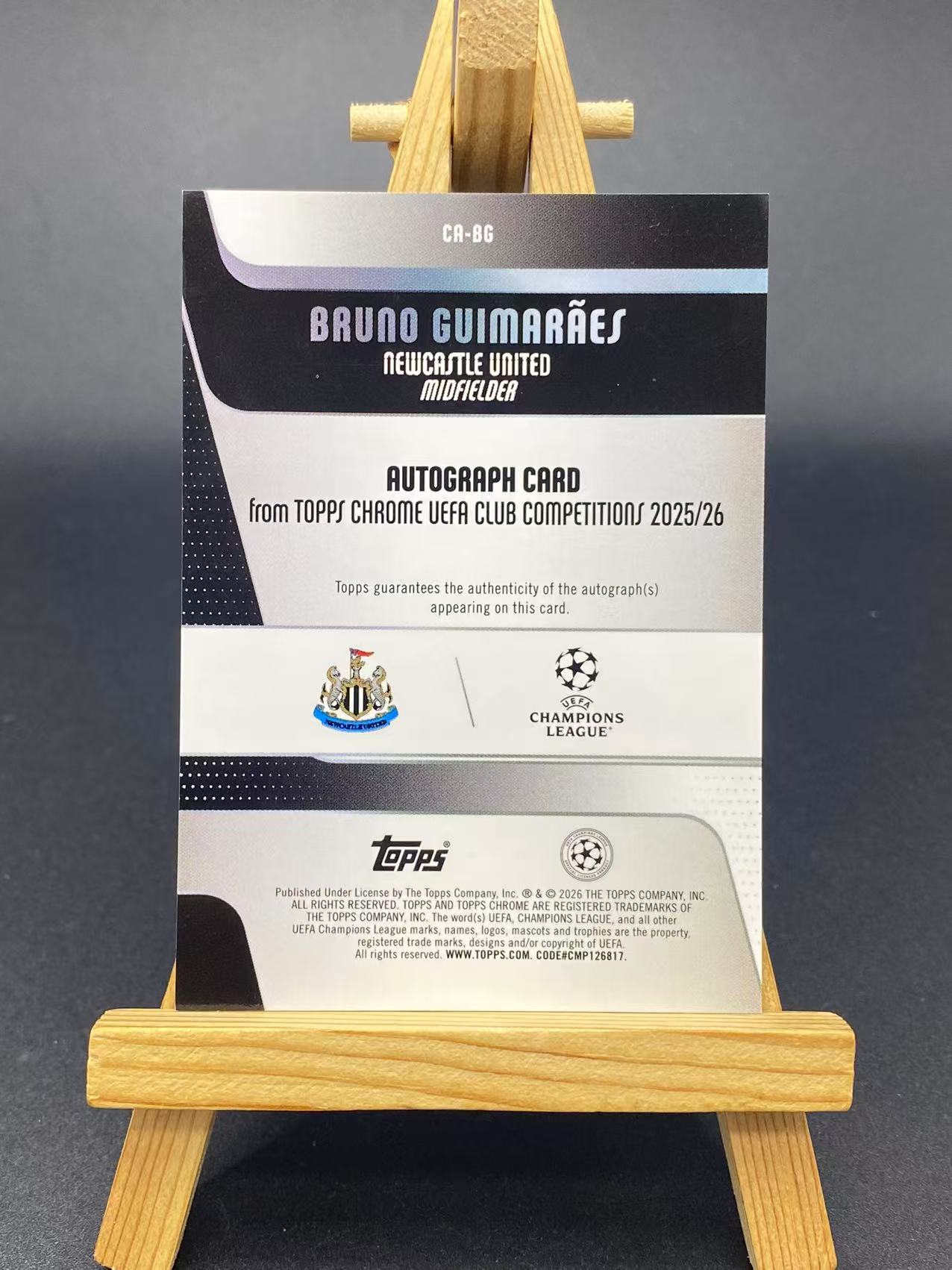 2026 【六六代卖 预付快速回款】 topps Bruno Guimaraes 吉马良斯 签字 纽卡斯尔联 巴西 银折折射 瑕疵如图(永不独行)