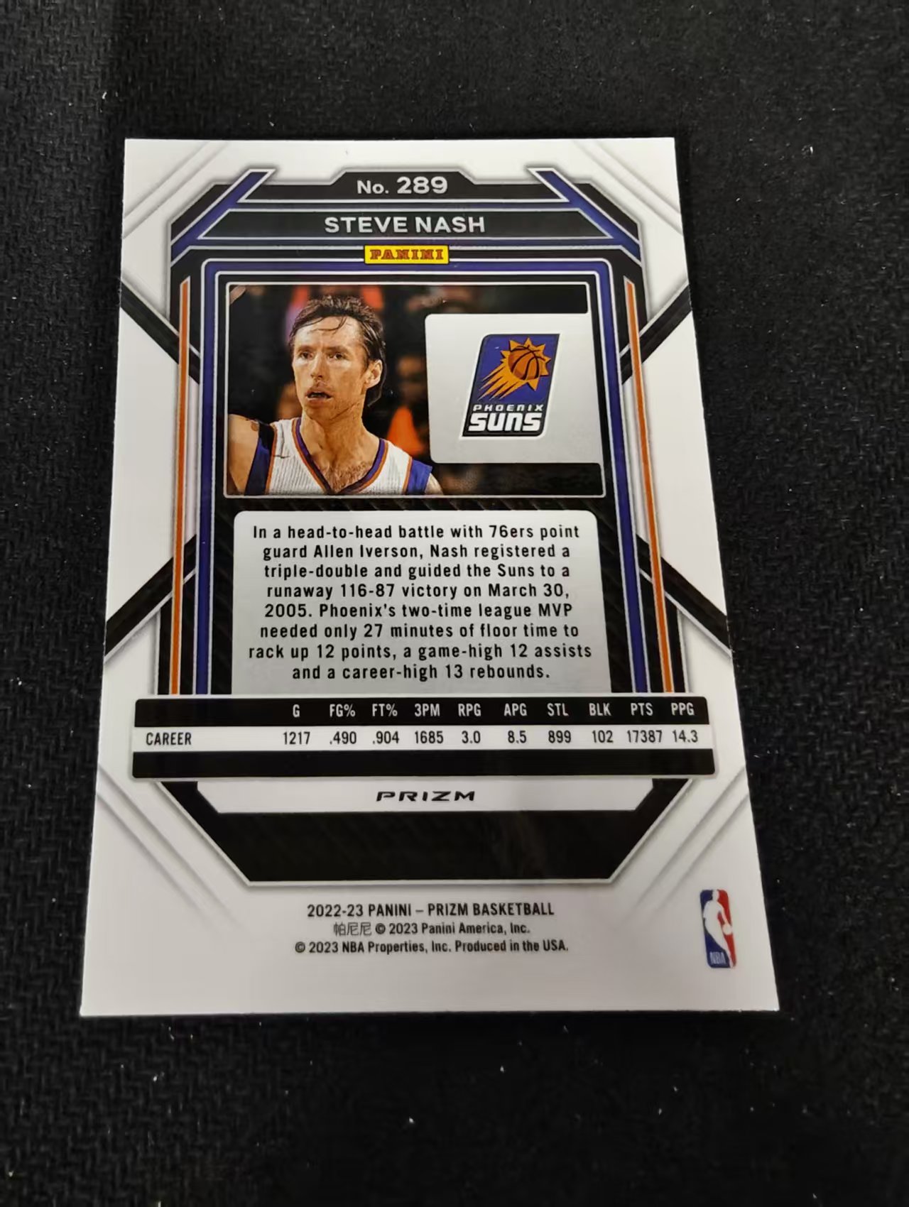 2022-23 Panini Prizm Steve Nash 史蒂夫 纳什 太阳 银折 PZ 划痕 边角瑕疵 #289