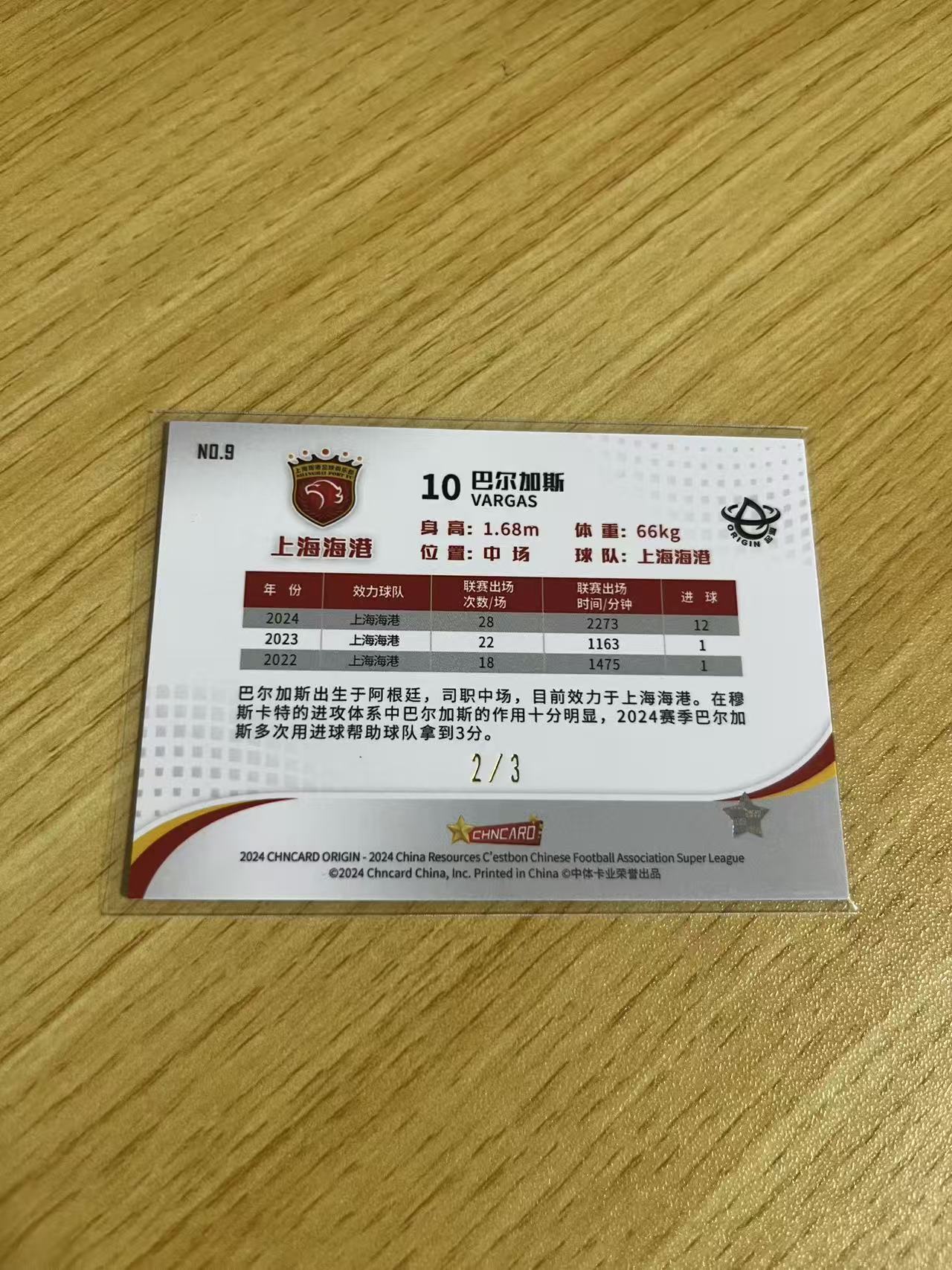 2024 中体卡业 CHNCARD ORIGIN 巴尔加斯 中超联赛 起源系列 上海海港 巴尔加斯 爆绿折 /3编 BASE 卡品如图