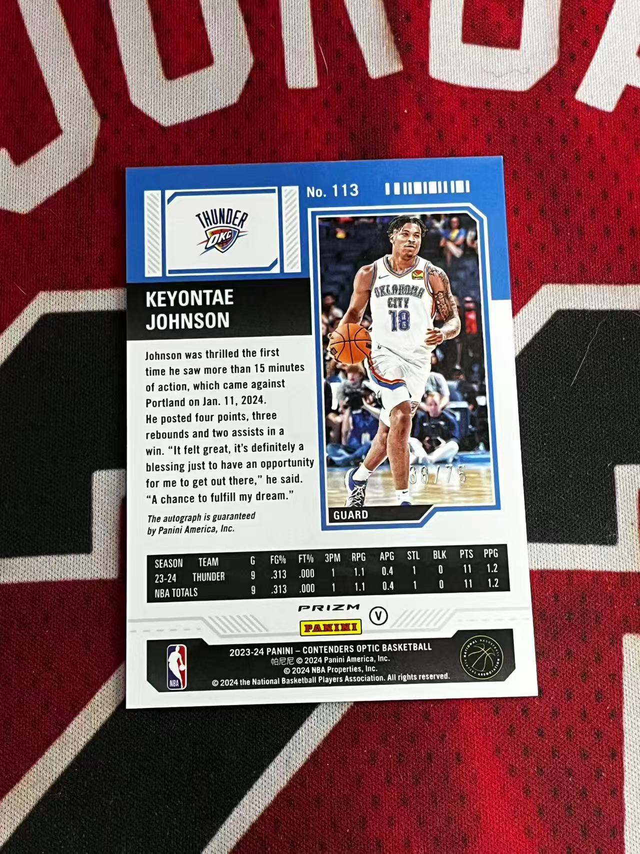 【接寄拍】2023-24 PANINI CONTENDERS OPTIC 球票系列 雷霆 新秀RC 基昂泰约翰逊 75编 签字卡 卡签 变化版新秀球票签字卡 绿折 折射【烂臭嘴拍卖】