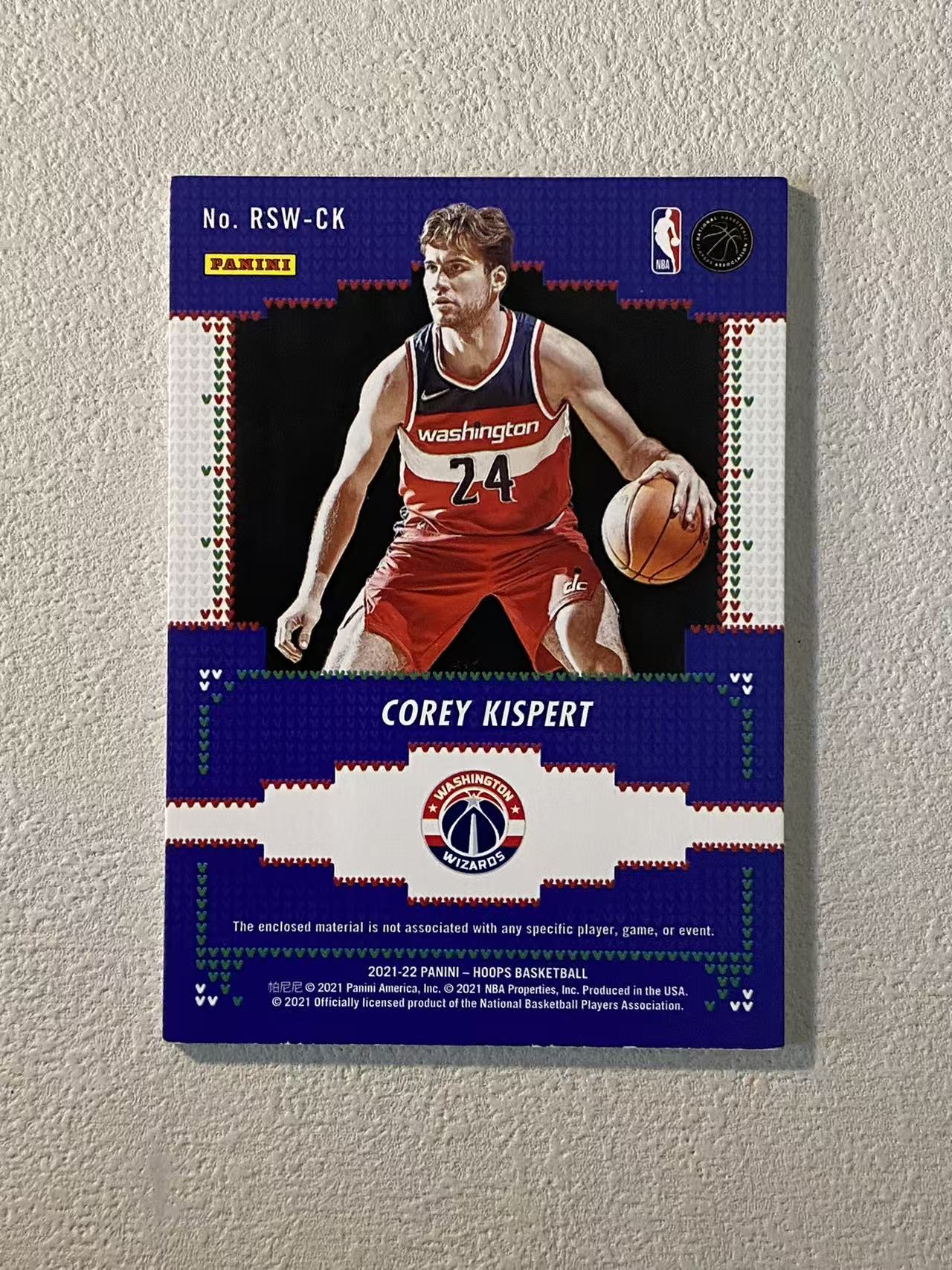 2021-22 Panini NBA Hoops Corey Kispert RC 奇才 新秀rc 基斯珀特 毛衣 球衣 物料 收藏必备