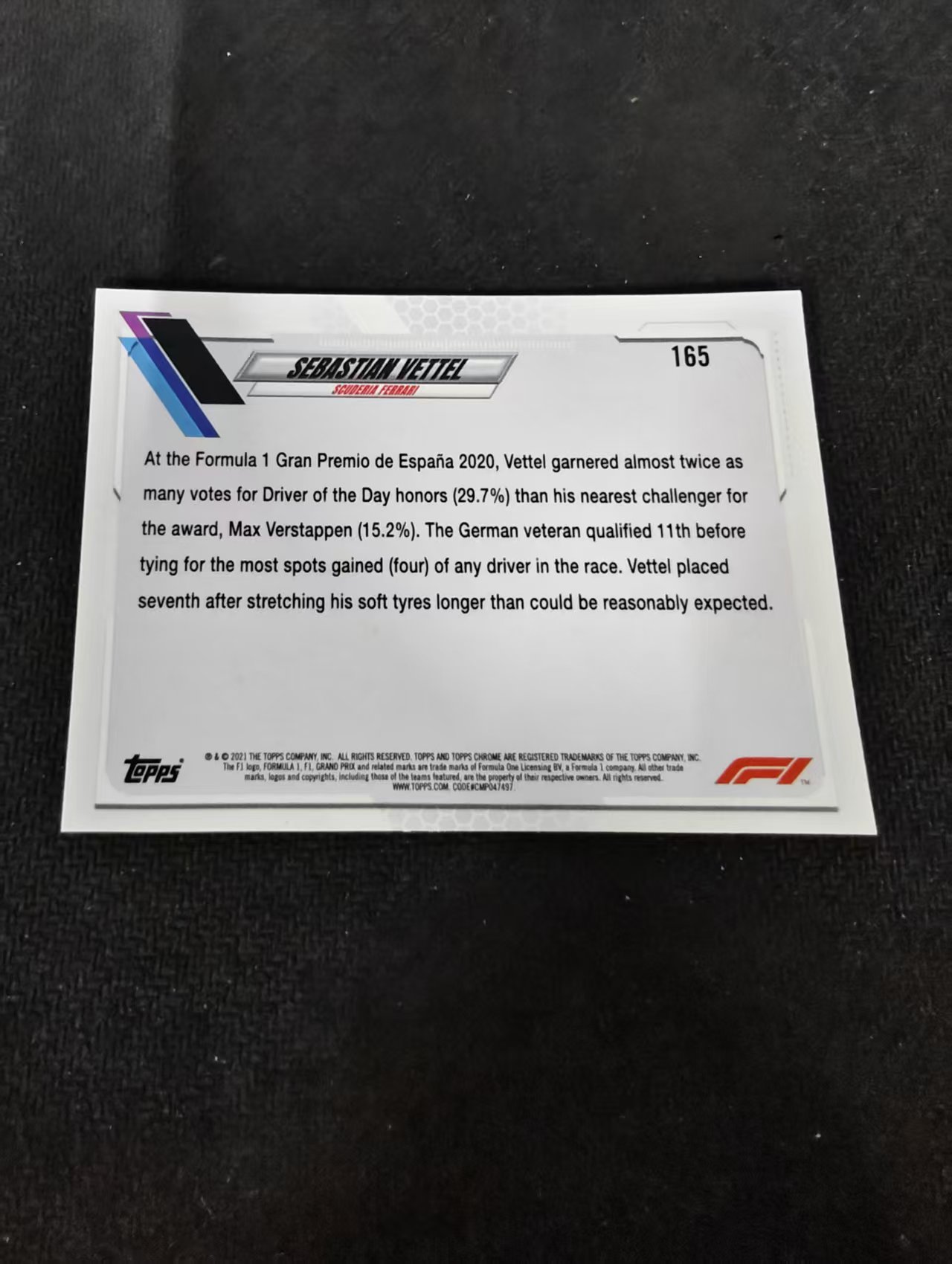 2021 Topps Chrome Sebastian Vettel F1 阿斯顿马丁 维特尔 划痕 边角瑕疵 #165