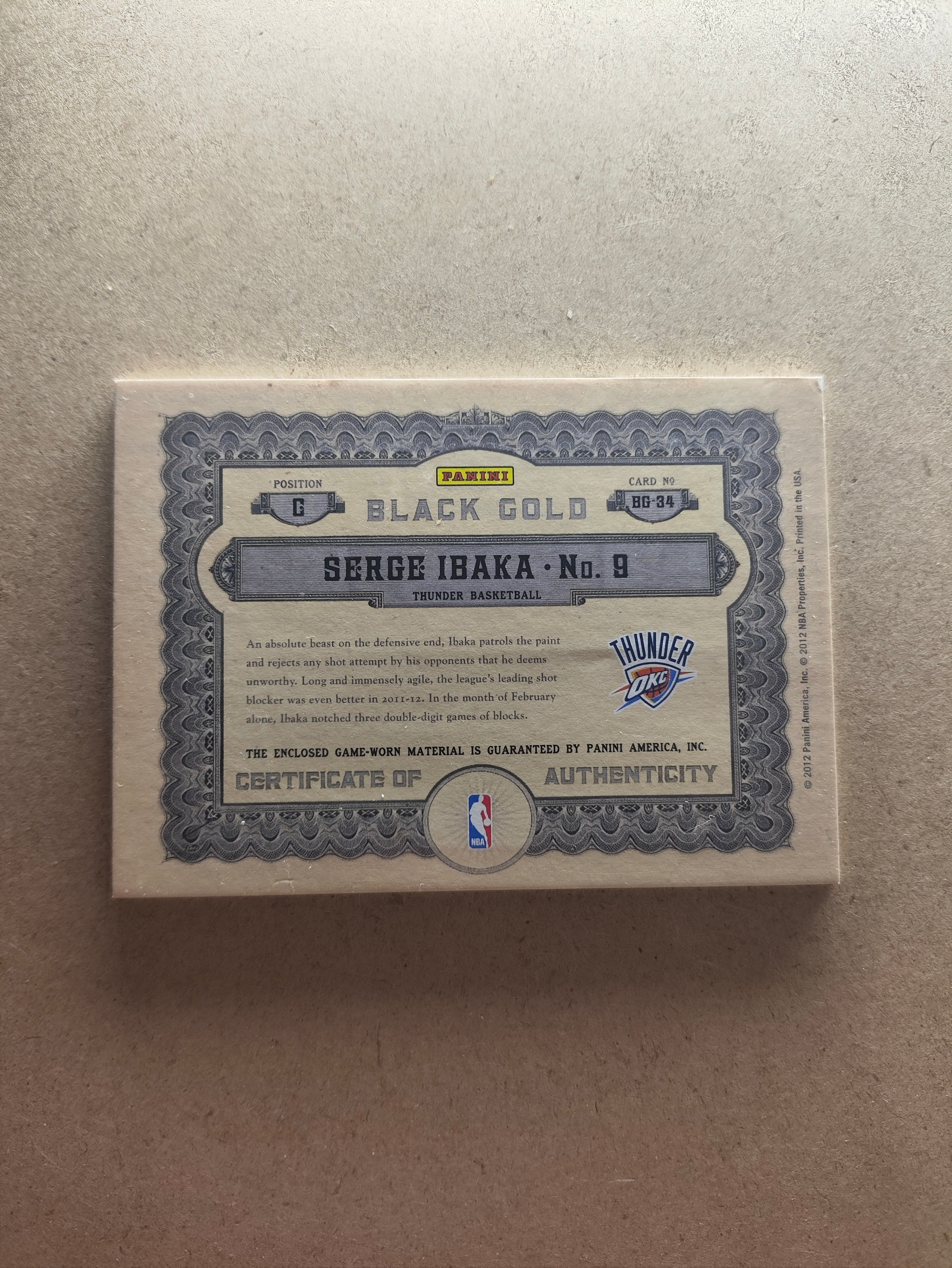 2012-13 Panini Threads Serge Ibaka 帕尼尼 塞尔吉 伊巴卡 黑金 雷霆 球衣 物料 大窗 折射 149编 荧光 卡品如图 收藏必备