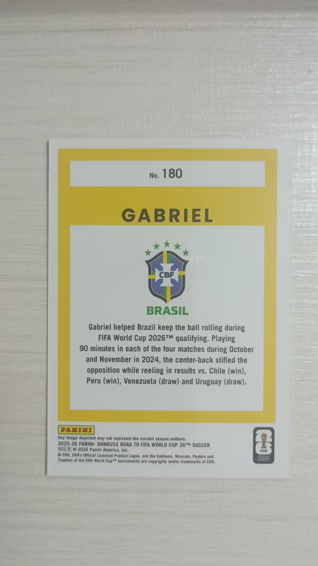 2025-26 Panini Donruss Road to World Cup Gabriel #180 巴西 加布里埃尔 世界杯之路 {RKO拍卖+回收+抵押}A8