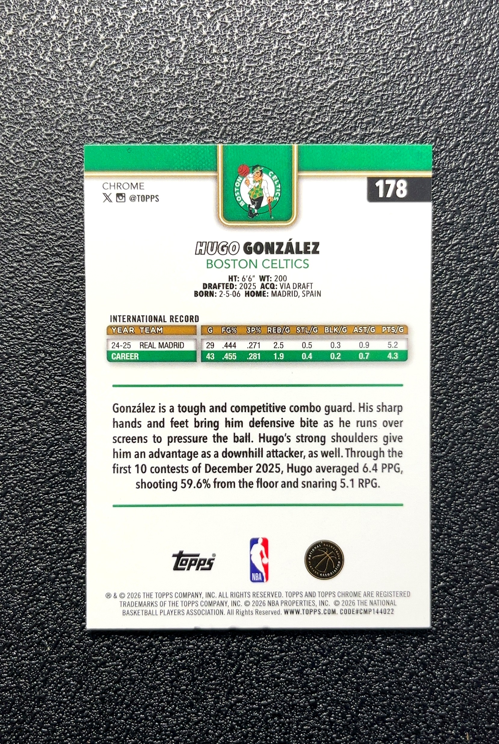 【岛屿拍卖】2025 Topps Chrome Hugo González 胡戈·冈萨雷斯 新秀 RC 卡品如图 高价值 #178 Boston Celtics 波士顿凯尔特人 0012#165