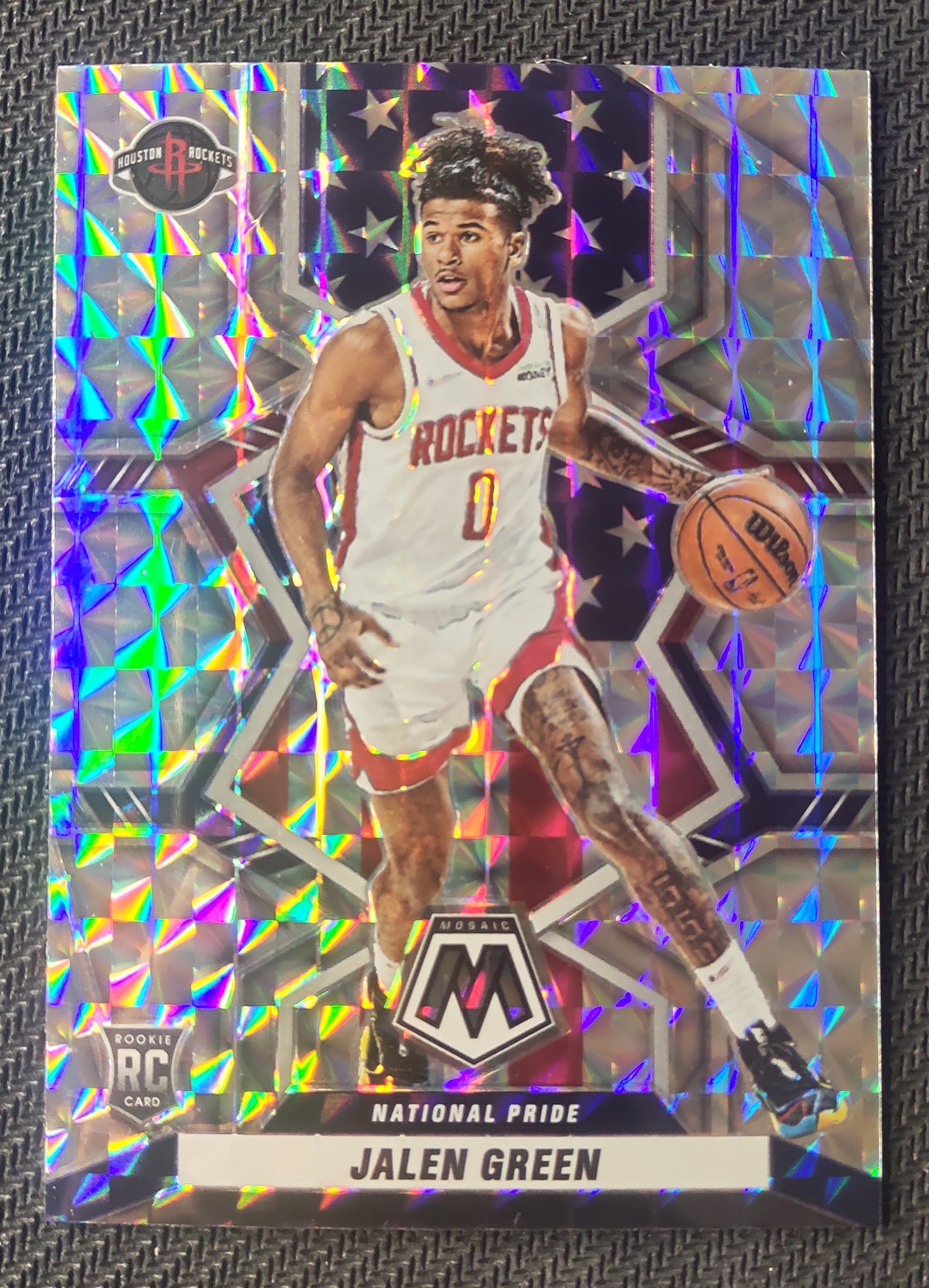 2021-22 Panini Mosaic Jalen Green RC 杰伦 格林 火箭 新秀 马赛克 国家荣耀 银马赛克折 折射 榜眼秀 瑕疵如图