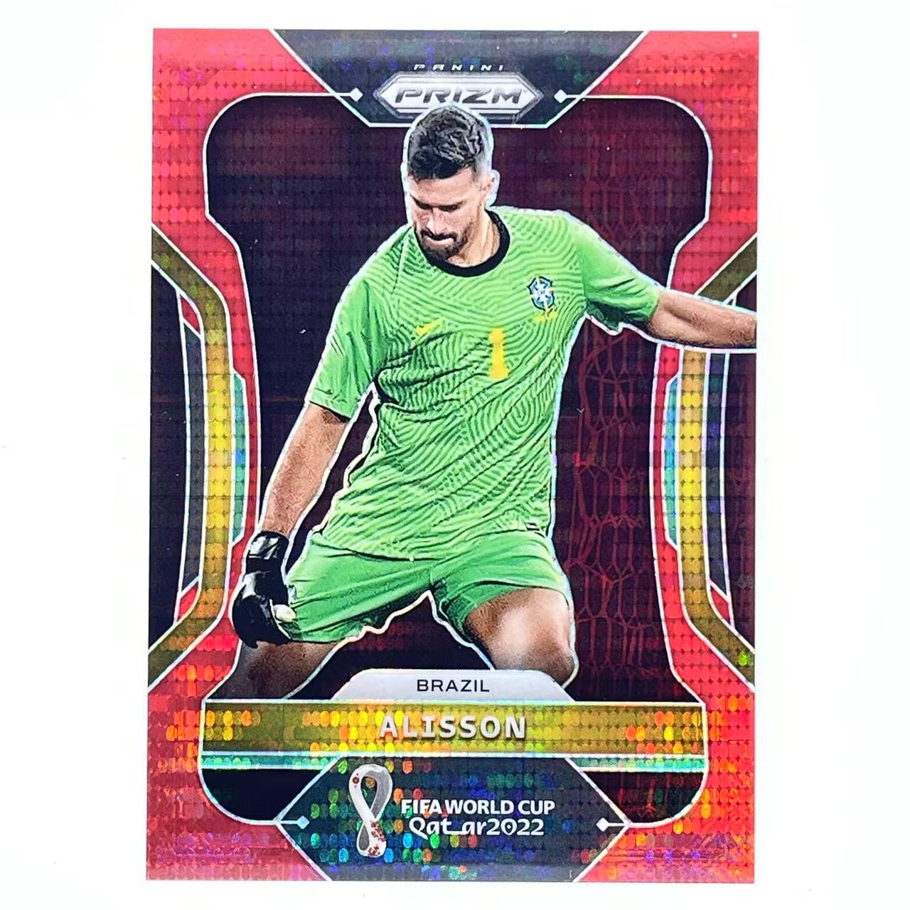 X 2022 Panini Prizm FIFA Alisson Becker 阿利松 贝克 利物浦 罗马 巴西 世界杯 PZ 99编 红脉冲折 折射 轻印如图 美#