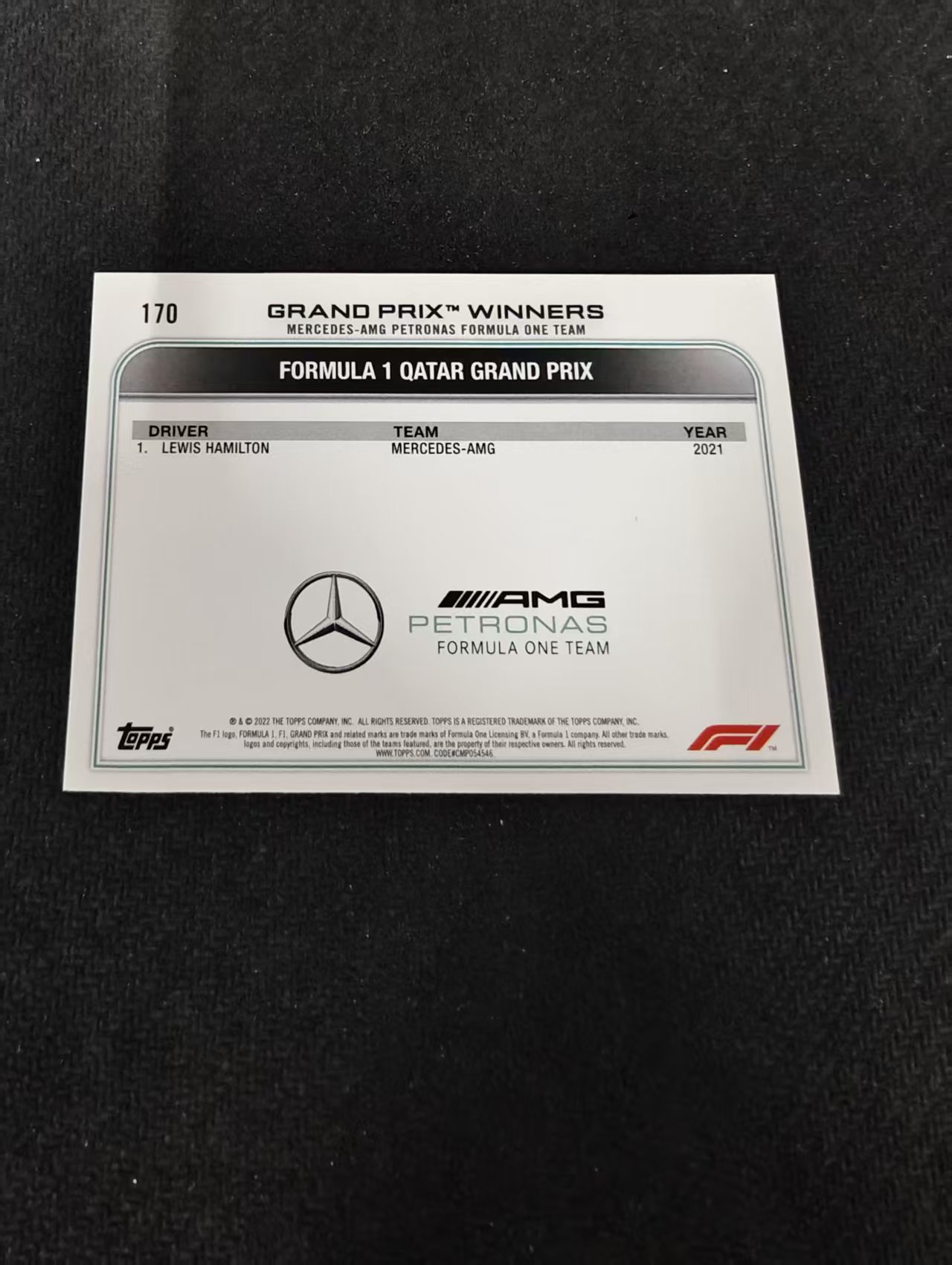 2022 Topps Chrome F1 Lewis Hamilton 刘易斯 汉密尔顿 AMG梅赛德斯奔驰 划痕 边角瑕疵 @170