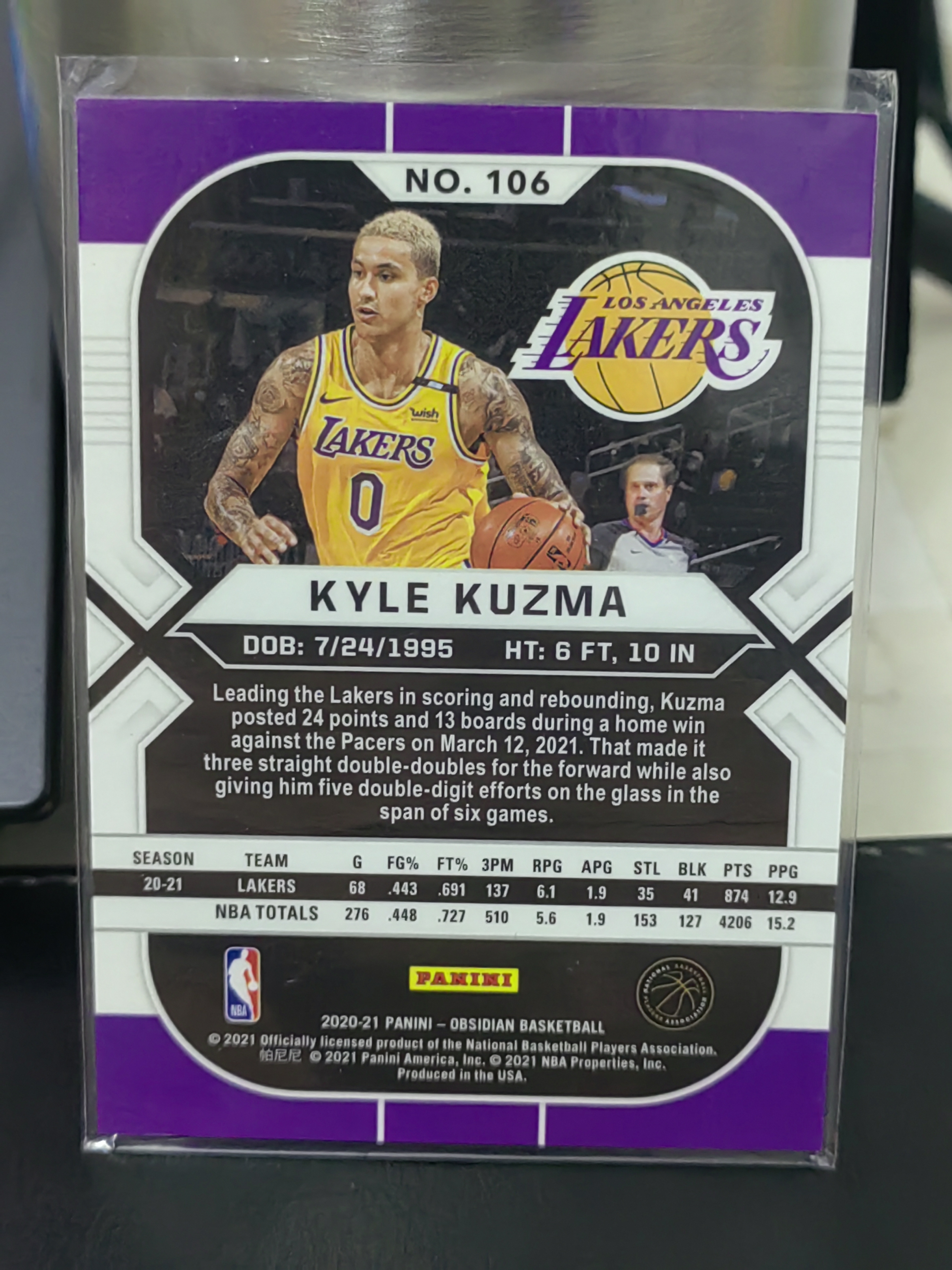 2020-21 Panini Obsidian Kyle Kuzma 黑曜石 红折 凯尔 库兹马 湖人 篮 白边白角 不保卡品 卡品如图