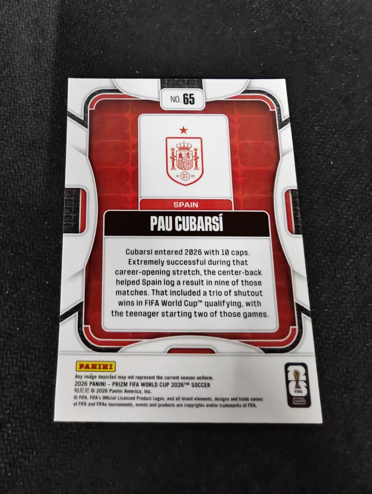 2026 Panini World Cup Prizm Pau Cubarsi 保 库巴西 西班牙 PZ世界杯 划痕 边角瑕疵#65