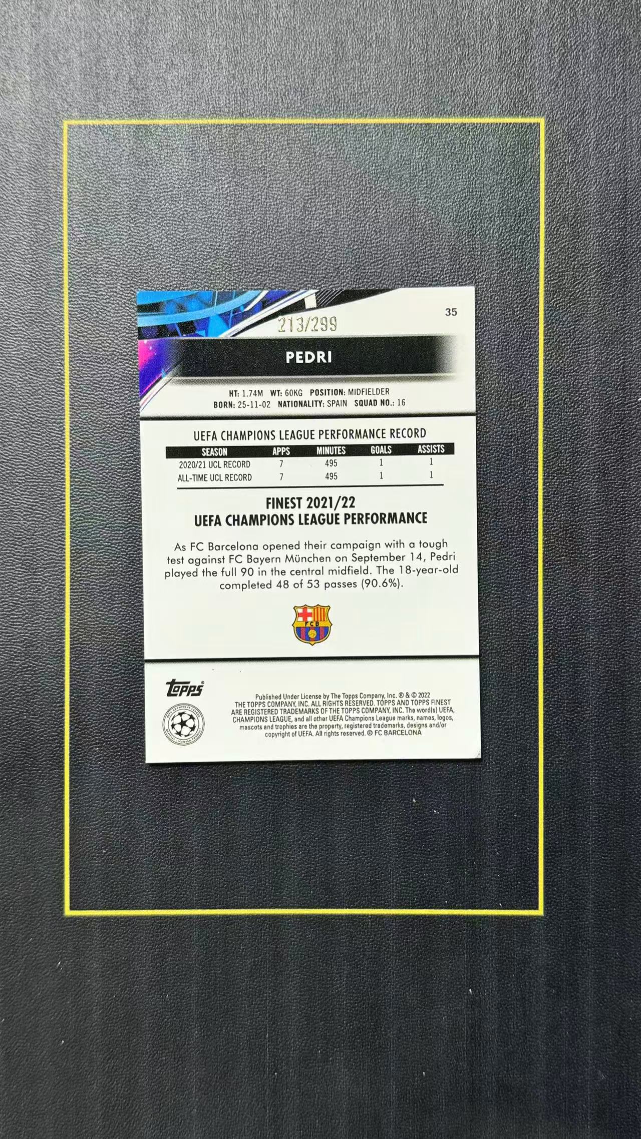 2022 Topps Finest Pedri 巴萨 巴塞罗那 佩德里 299编 紫折 折射【元气弹代卖】10【疯狂】