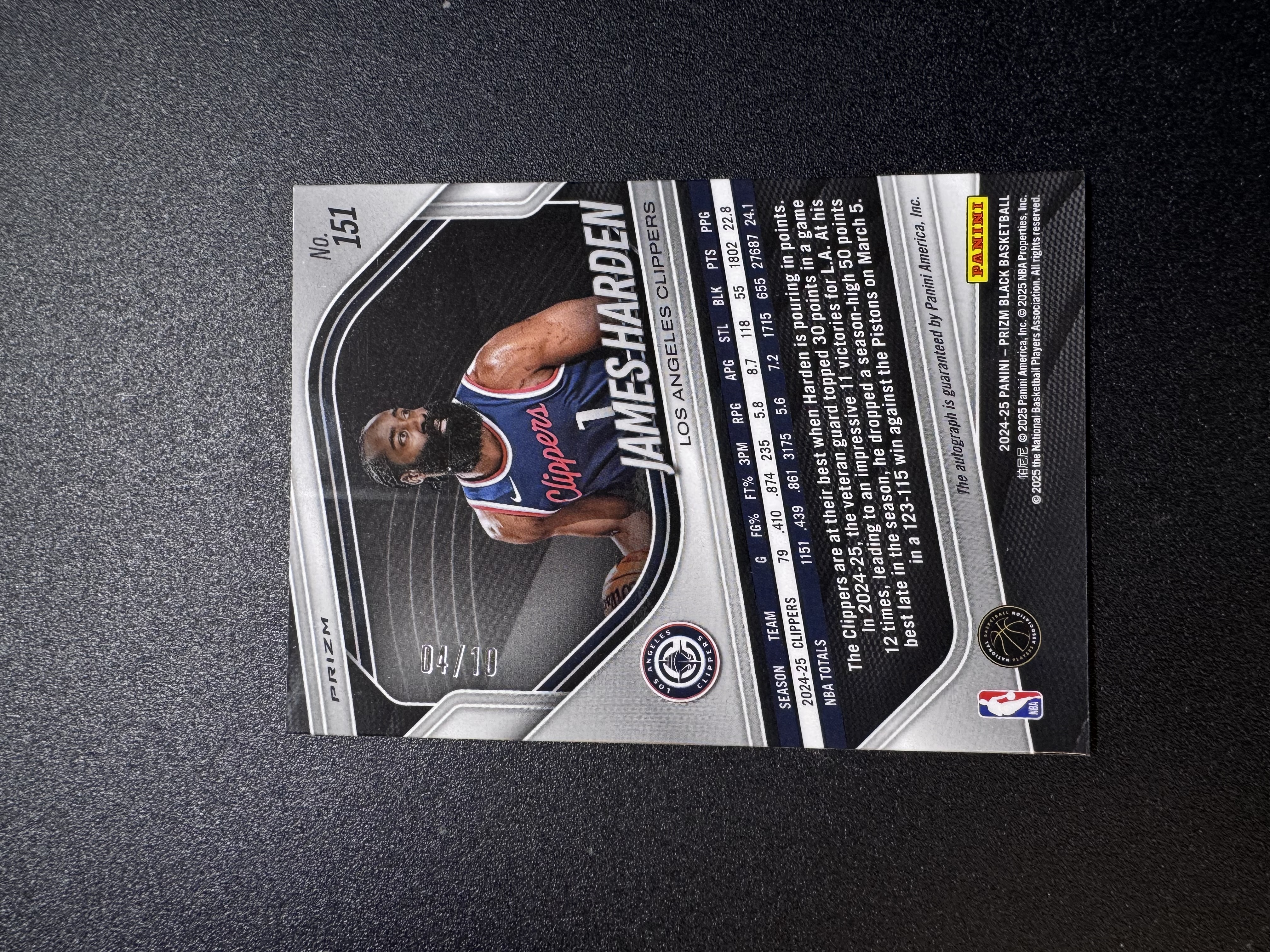 2024-25 prizm black 先行 快船 JAMES HARDEN 詹姆斯 哈登 10编 低编 金shimmer折 签字