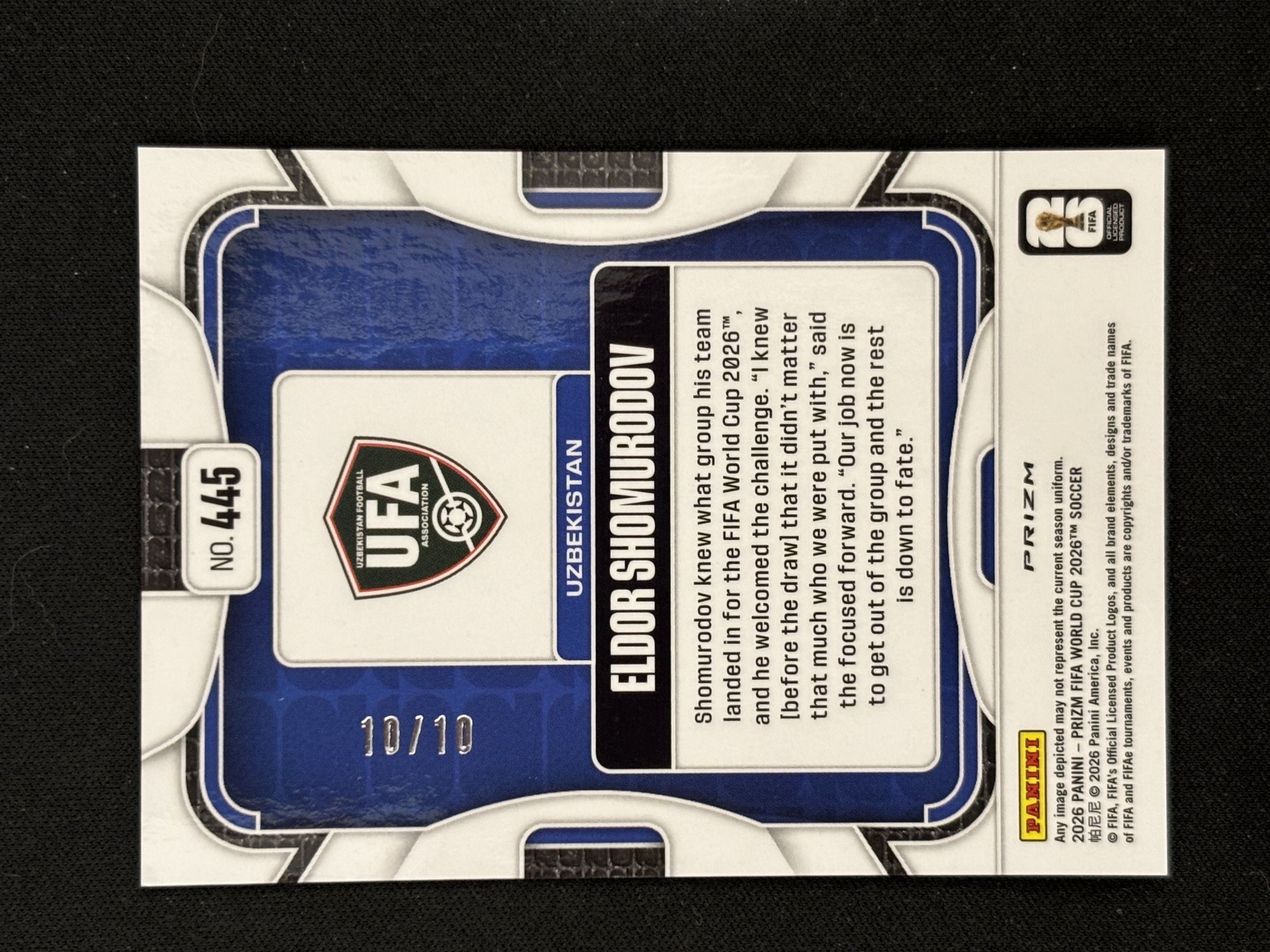 2026 Panini Prizm World Cup Eldor Shomurodov FIFA 世界杯 乌兹别克斯坦 肖穆罗多夫 国际独占 金折射 10/10编 瑕疵如图 - #8-3