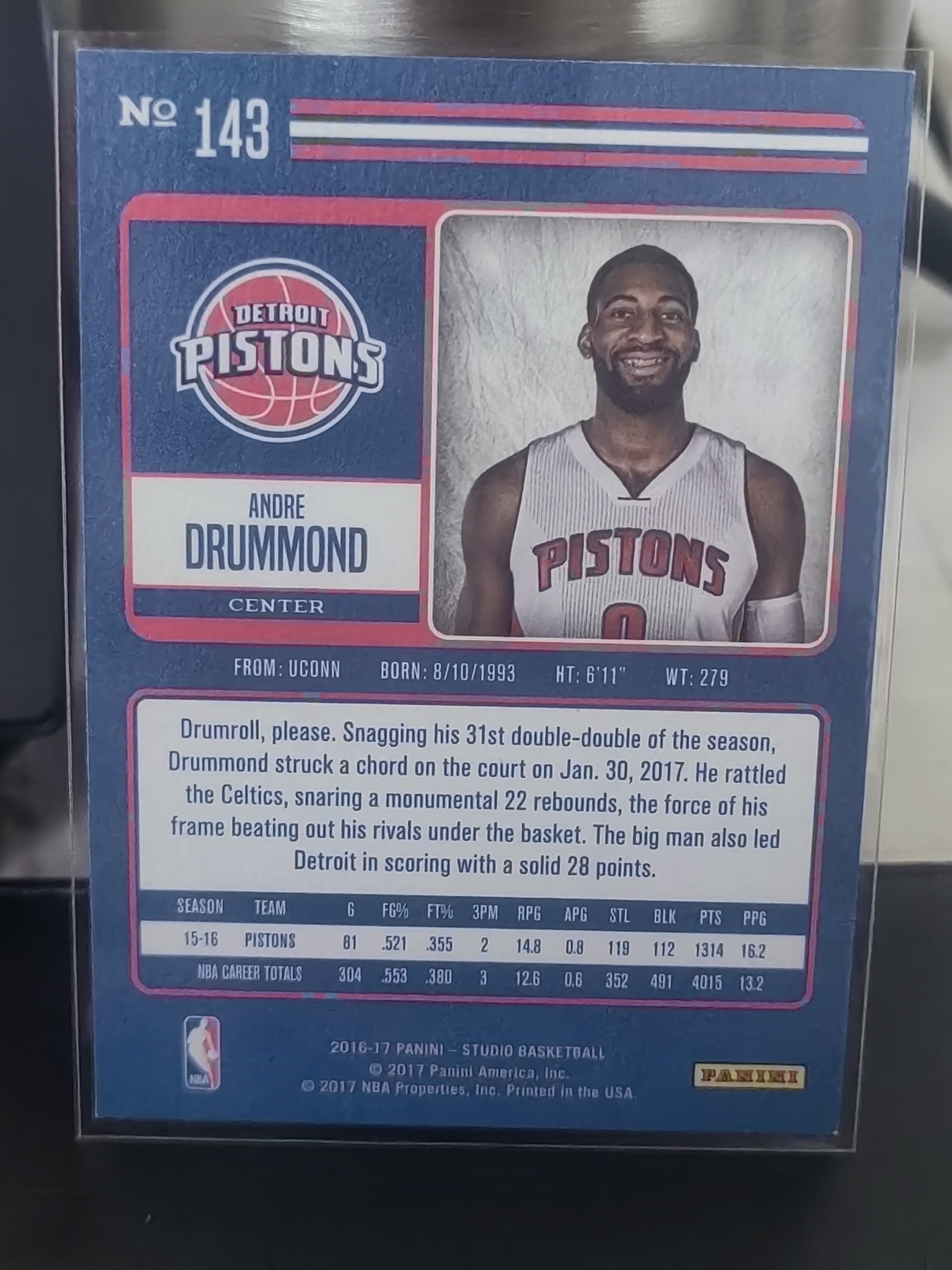 2016-17 Panini Studio Andre Drummond Studio 安德烈 德拉蒙德 活塞 篮 白边白角 不保卡品 卡品如图