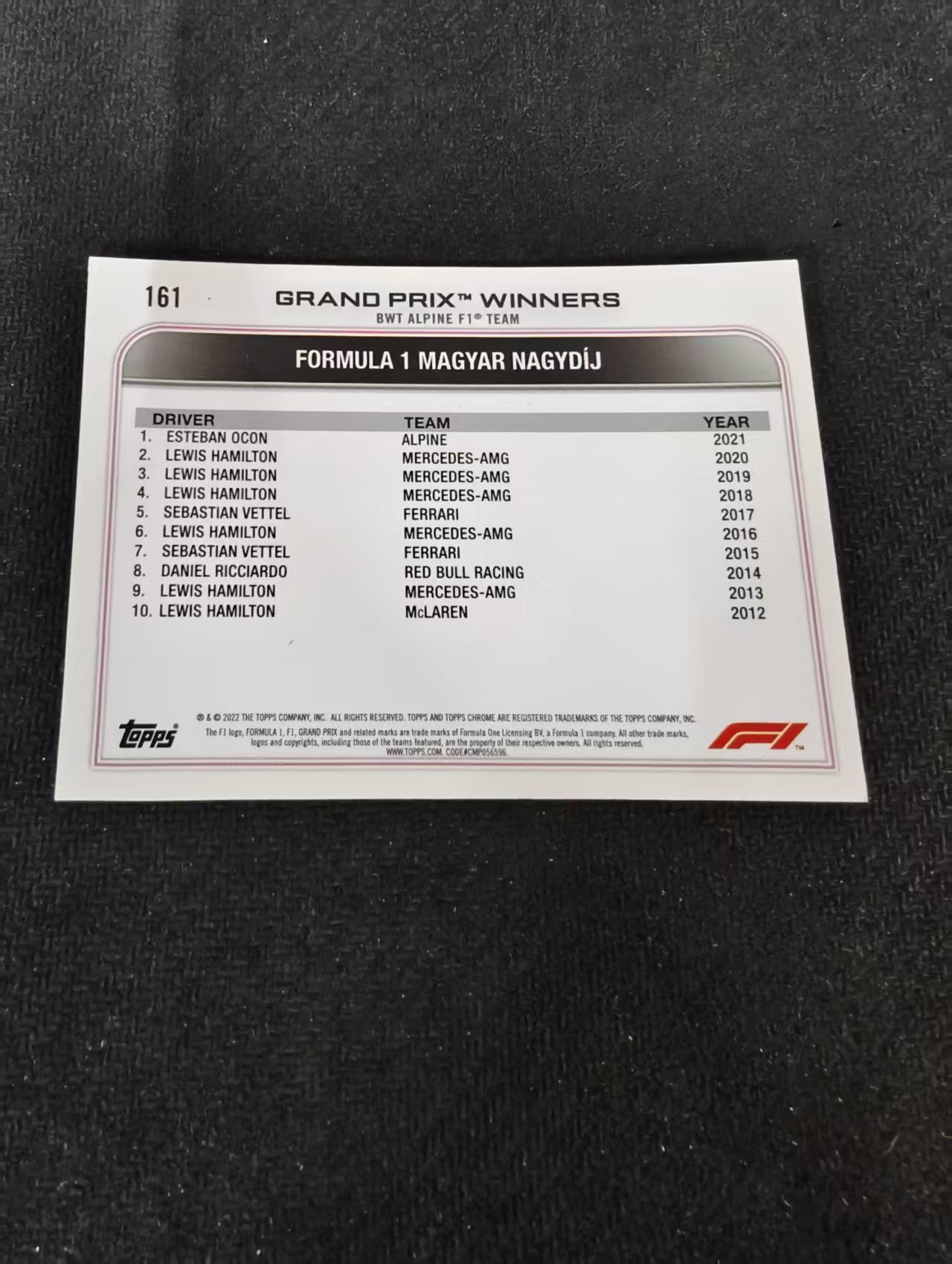 2022 Topps Chrome Esteban Ocon F1 阿尔滨车队 埃斯特班 奥康 划痕 边角瑕疵 #161