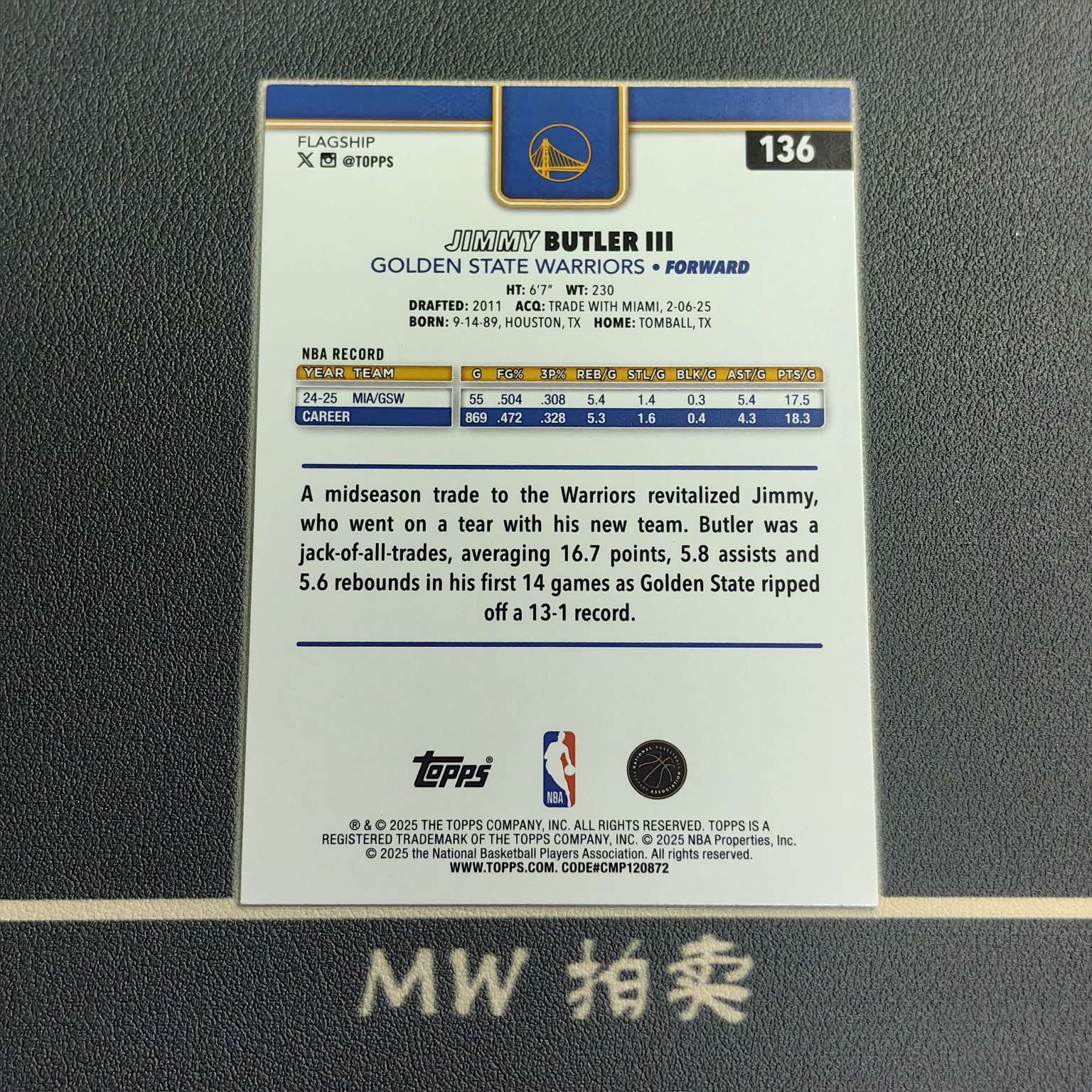 【MW拍卖免费】 吉米 巴特勒 /99编 2025-26 Topps Flagship 绿折 NBA JIMMY BUTLER III 勇士 -璐