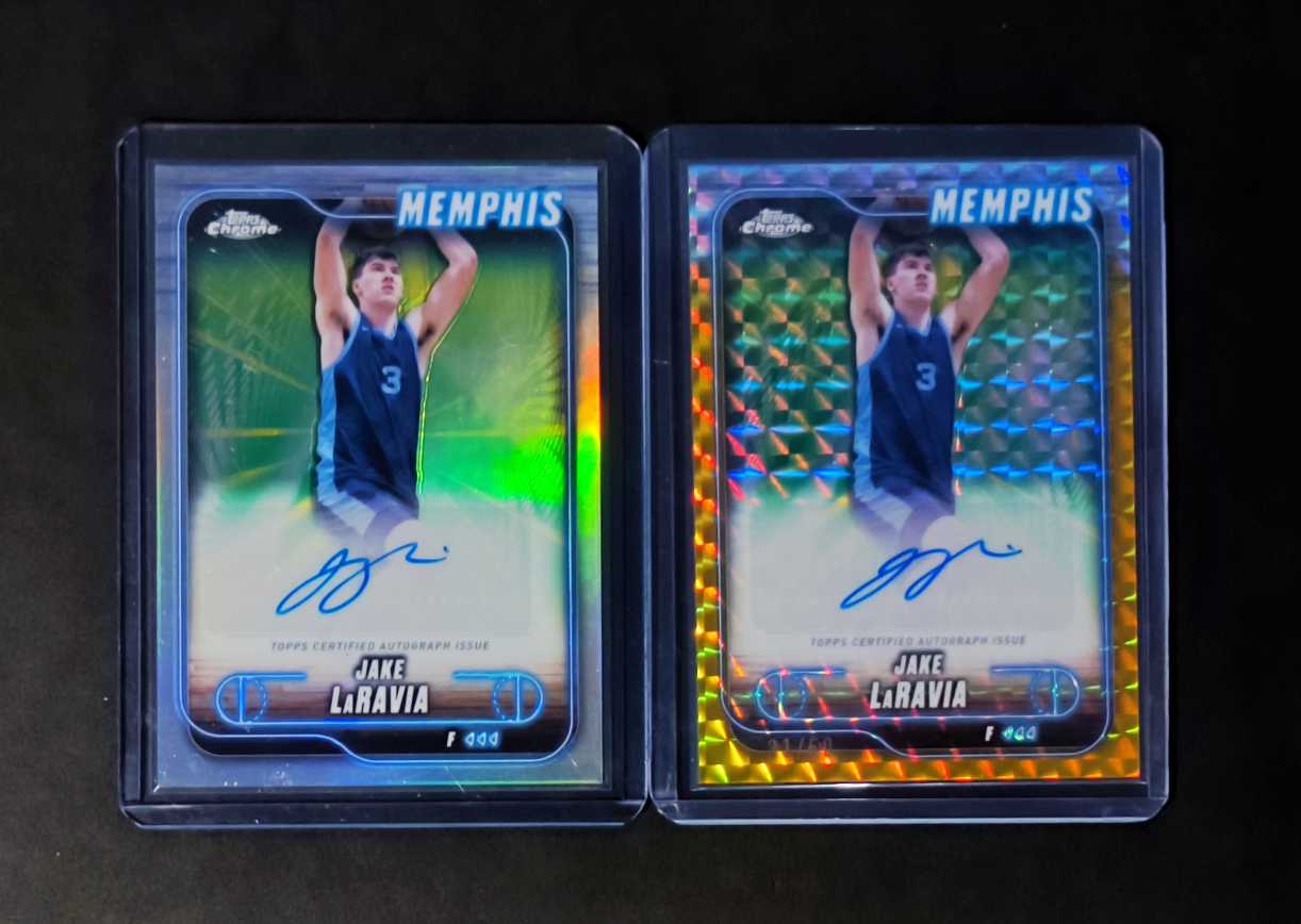 2025 Topps Chrome Jake LaRavia 灰熊 杰克-拉拉维亚 金格子折 银折 签字 贴签 带编 限量50 2张lot 打包 实卡很美 专收必备