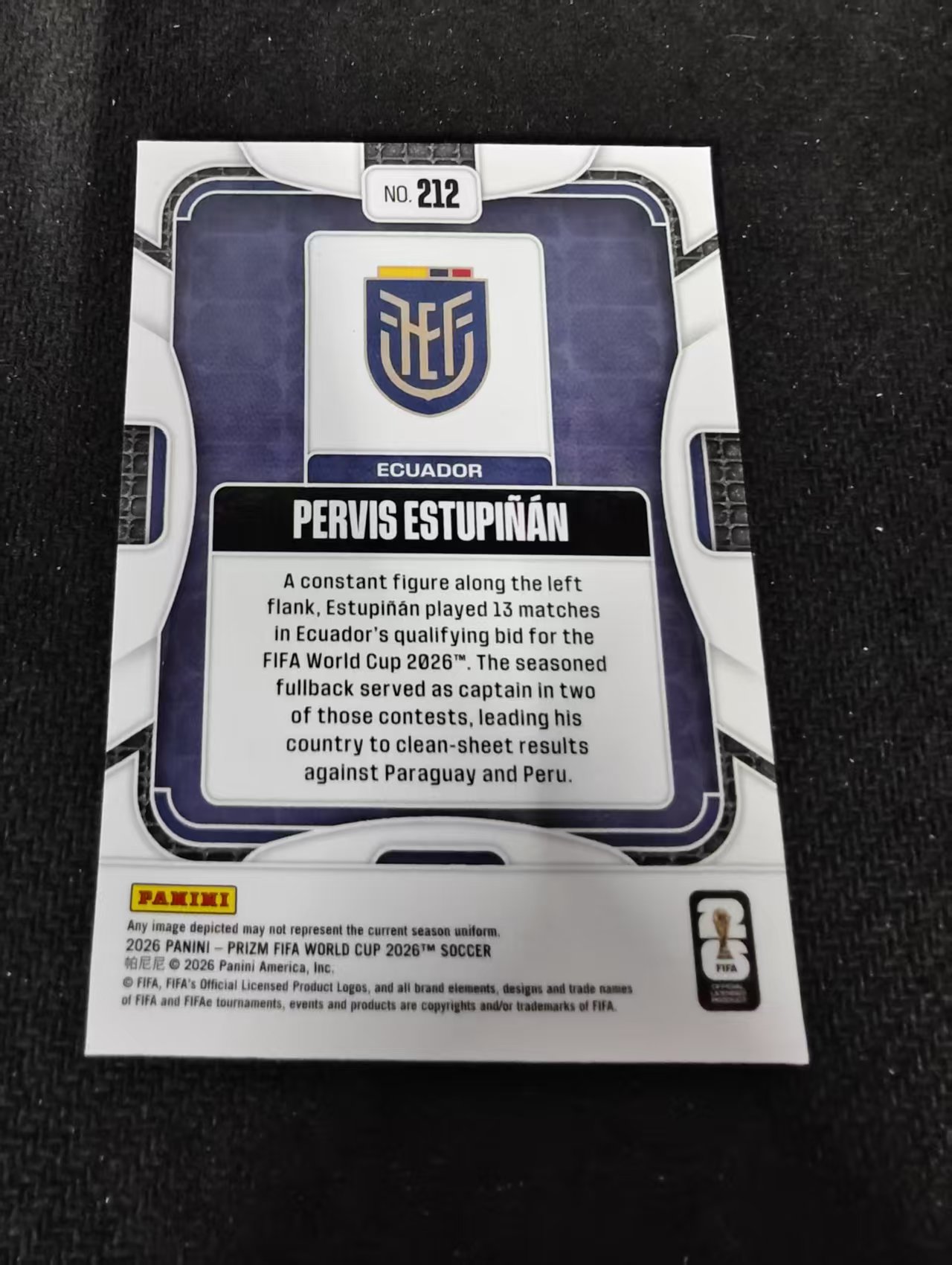 2026 Panini World Cup Prizm Pervis Estupinan 世界杯PZ 厄瓜多尔 埃斯图皮南 PZ世界杯 划痕 边角瑕疵#212