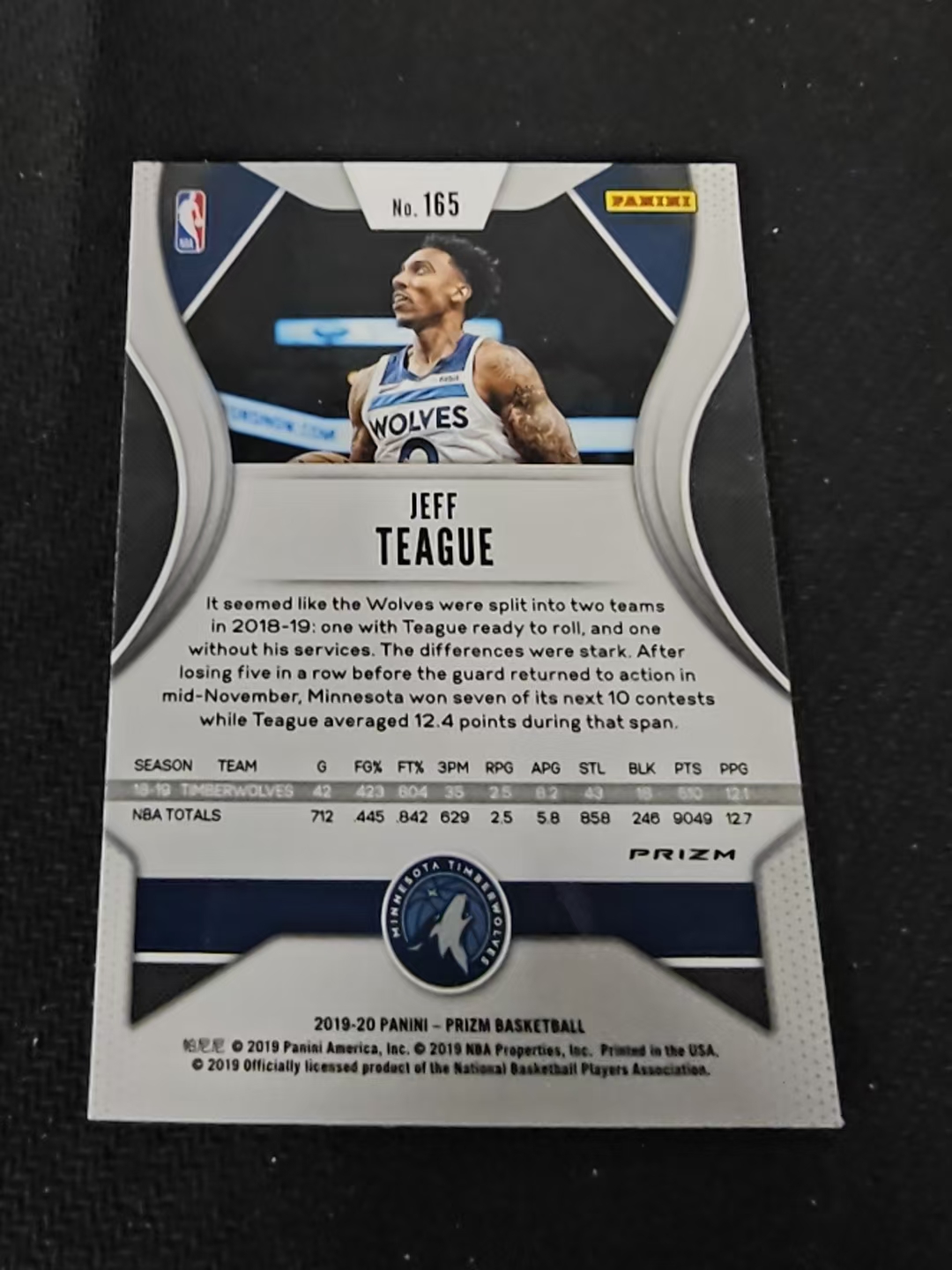 2019-20 Panini Prizm Jeff Teague 森林狼 杰夫 蒂格 红碎冰 PZ 划痕 边角瑕疵 #165