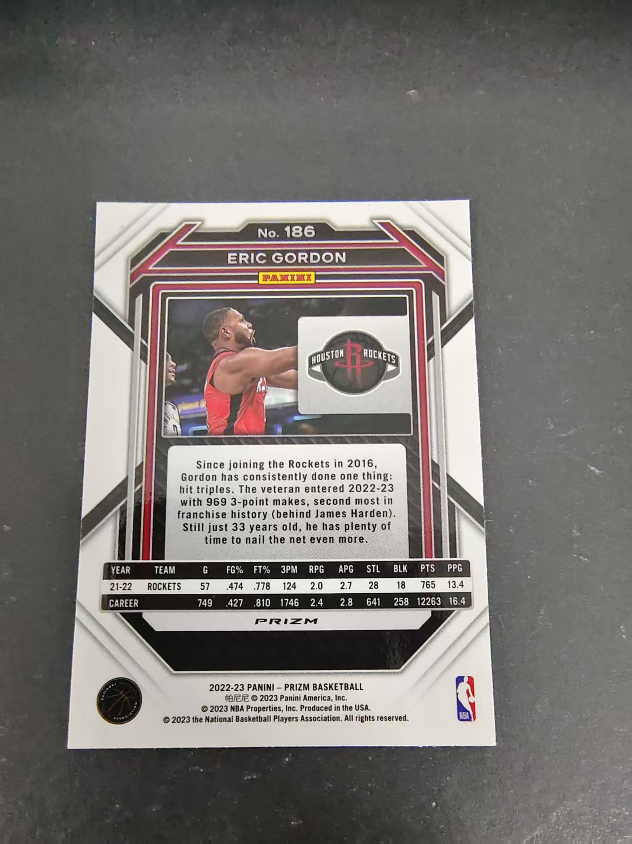 【可合并,不累计】2022-23 Panini Prizm Eric Gordon 埃里克 戈登 火箭 PZ Hyper折 划痕 边角瑕疵 #186