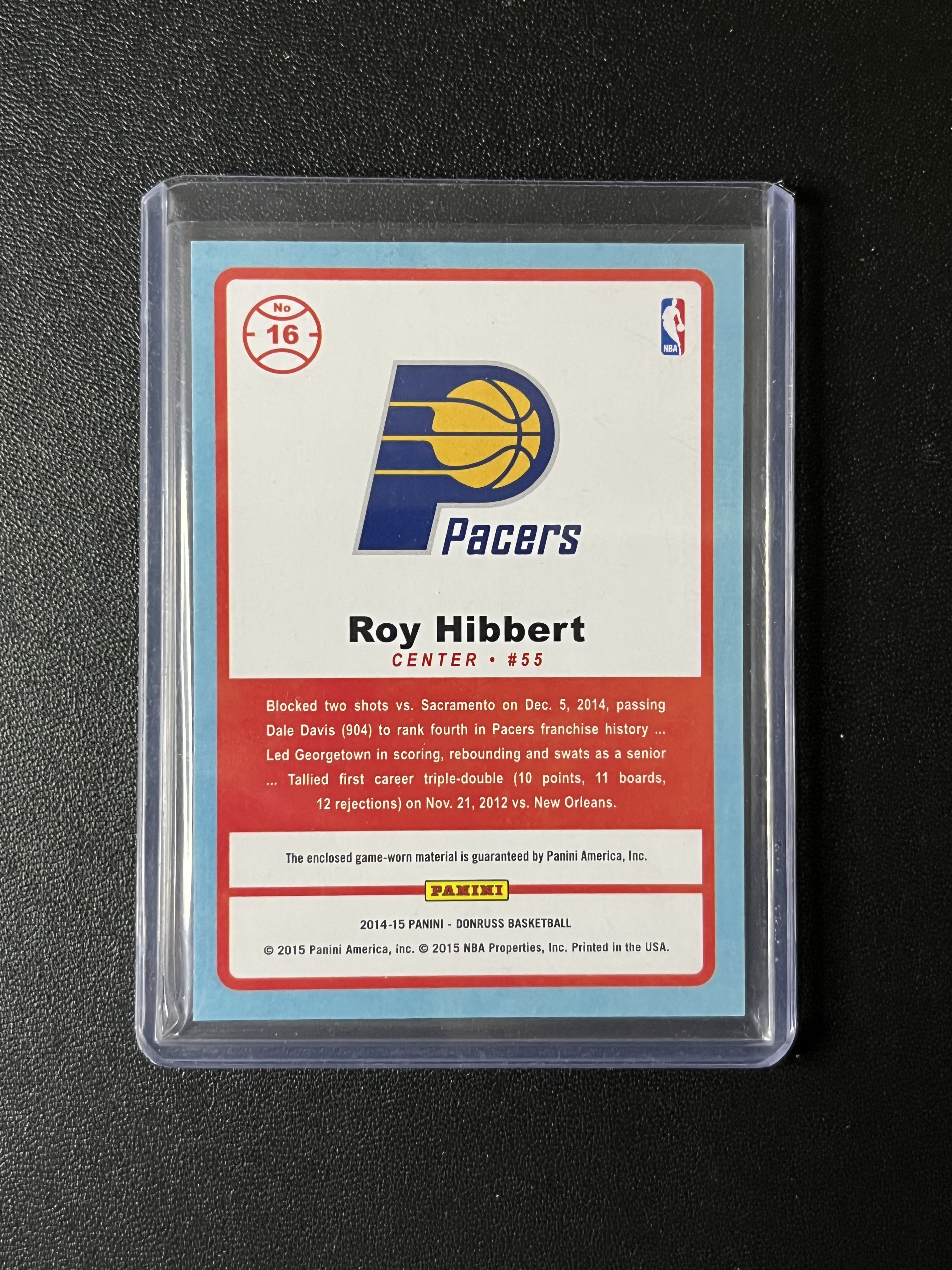 【六十卖】(CXY)2014-15 Donruss Roy Hibbert 杜蕾斯 步行者 希伯特 球衣物料卡（Game Worn版本）