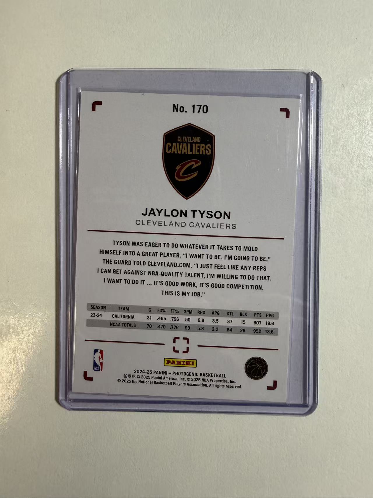 2024-25 Panini Photogenic Jaylon Tyson RC 上镜 骑士 新秀年 杰隆 泰森 99编 卡品如图 不保卡品 介意勿拍