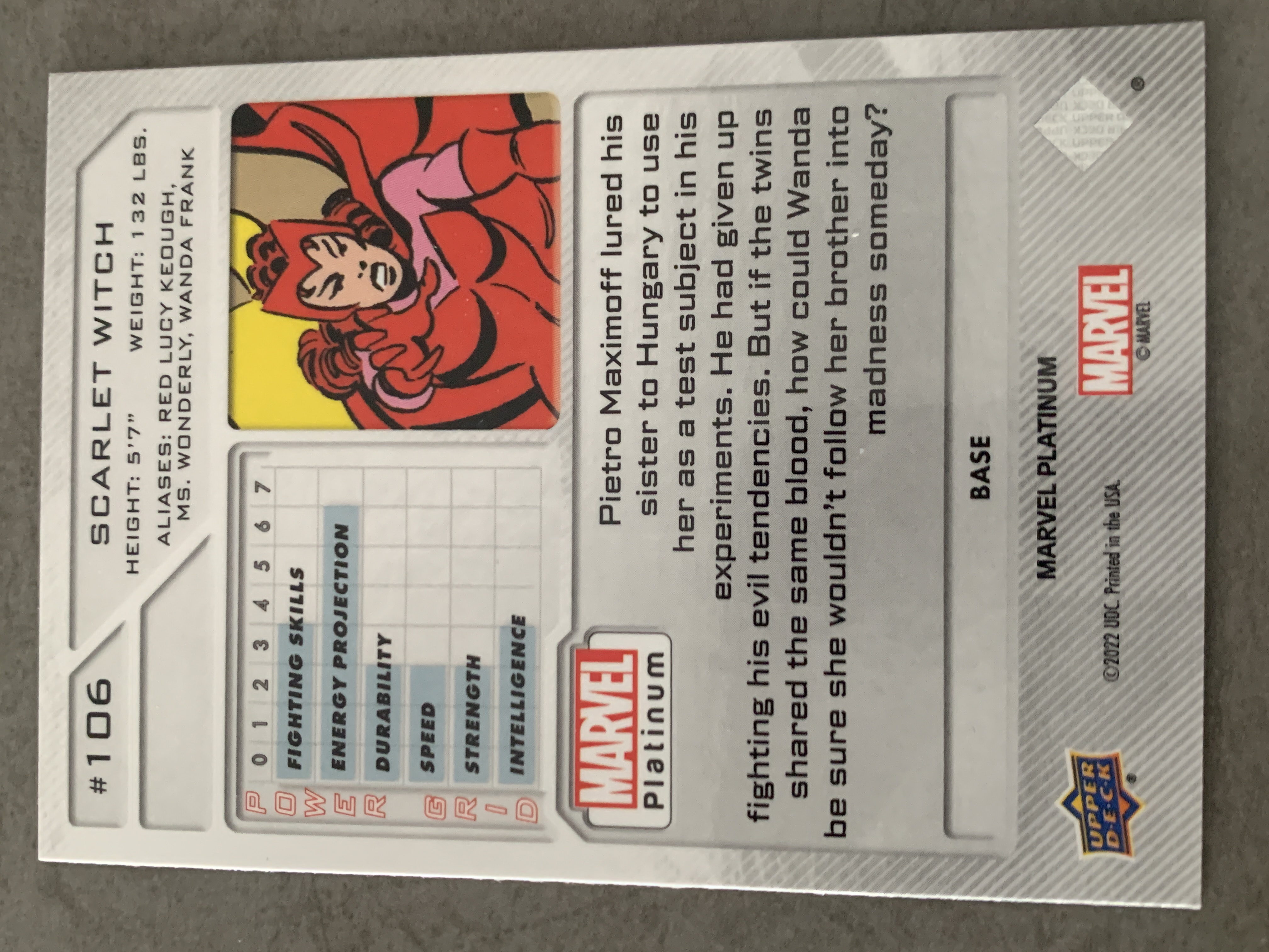 (A8) 2022 UPPER DECK 漫威 BASE 绯红女巫 实卡好看 收藏凑套必备 卡品如图 !!!