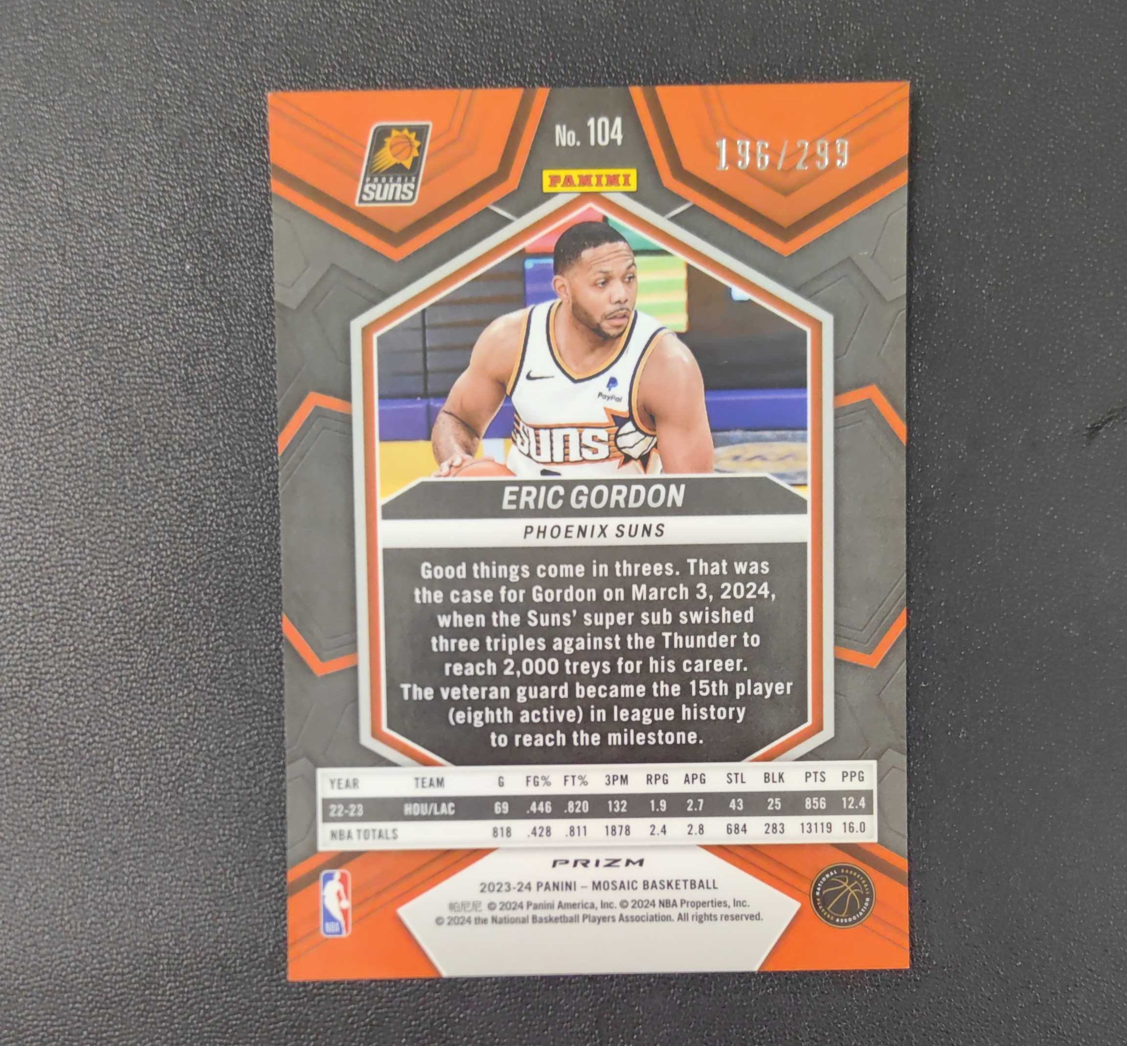 2023-24 Panini Mosaic Eric Gordon 马赛克 太阳 埃里克 戈登 圆脸登 红熔岩折 299编 东契奇 sga 库里 文班亚马 詹姆斯 多张再拍