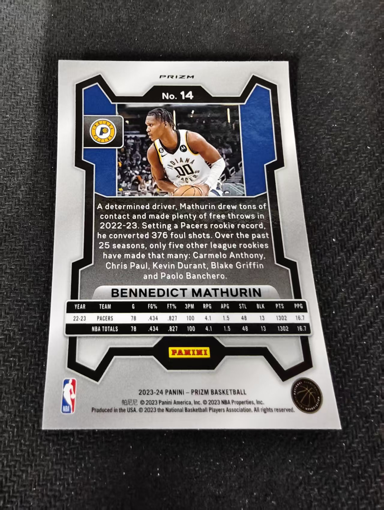 2023-24 Panini Prizm Bennedict Mathurin 马图林 步行者 银折 PZ 划痕 边角瑕疵 #14