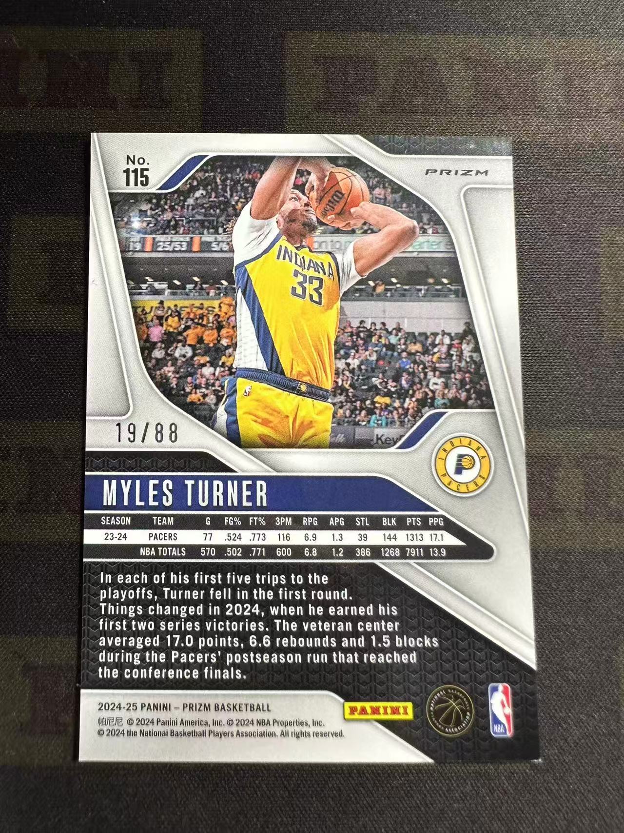 2024-25 Panini Prizm Myles Turner #115 步行者 迈尔斯 特纳 pz 红圈圈折 88编 折射 圈圈折