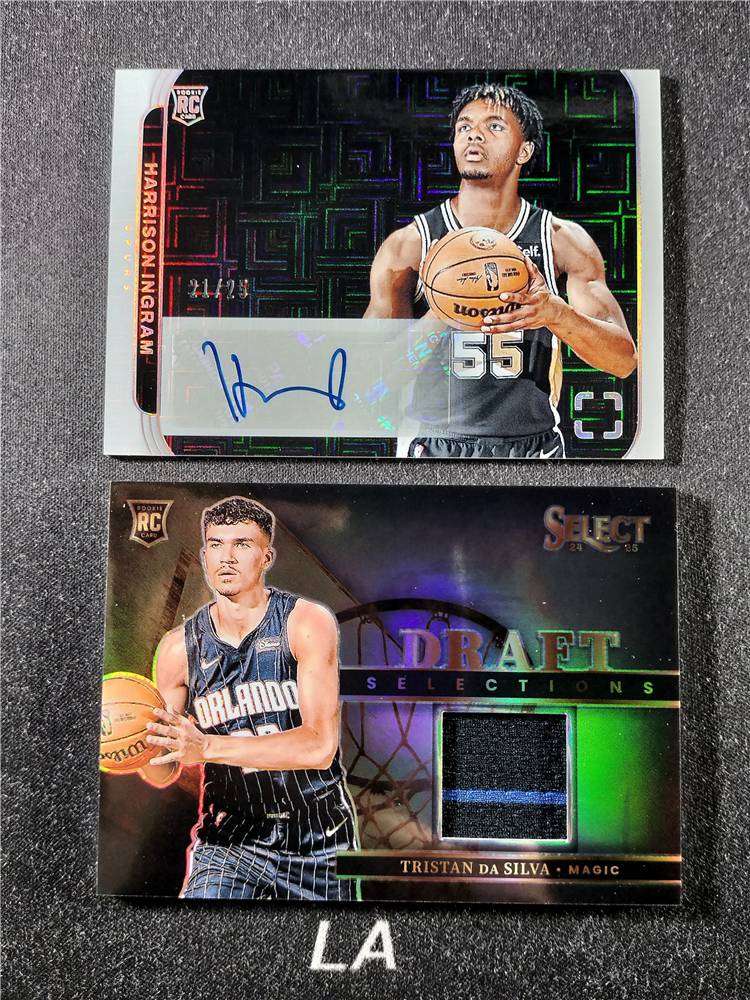 【LA拍卖】2024-25 Panini Select 上镜 新秀RC 特里斯坦 达 席尔瓦 魔术 哈里森 英格拉姆 马刺 迷宫折 签字 银折 Draft 双色球衣物料 /25编 两张打包 小E