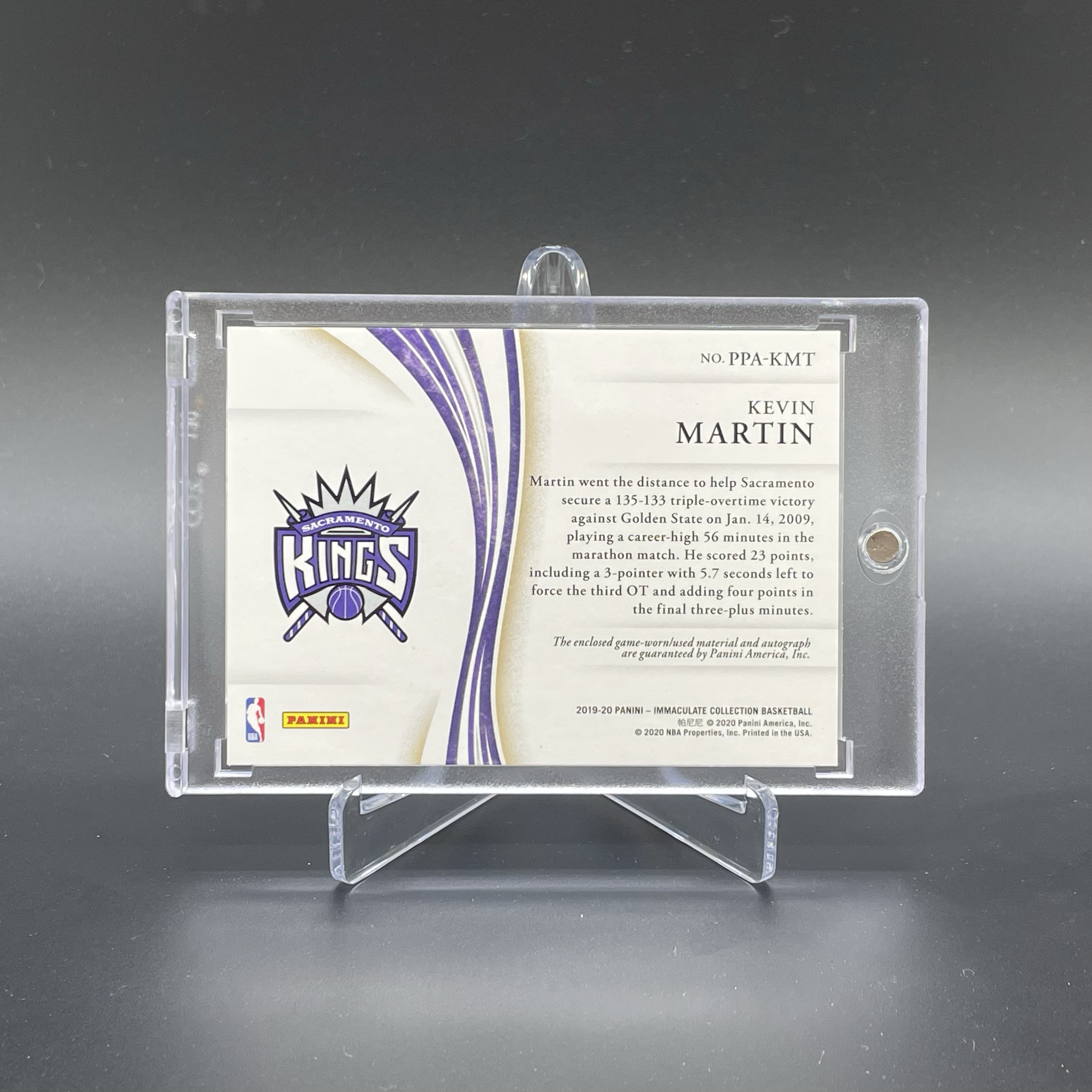 2019-20 Panini Immaculate Kevin Martin 【无界代卖】国王 凯文 马丁 19/50编 PPA 镜面PA 签字 卡签 暴力三色大窗Patch 品墨如图 不累计 Zz
