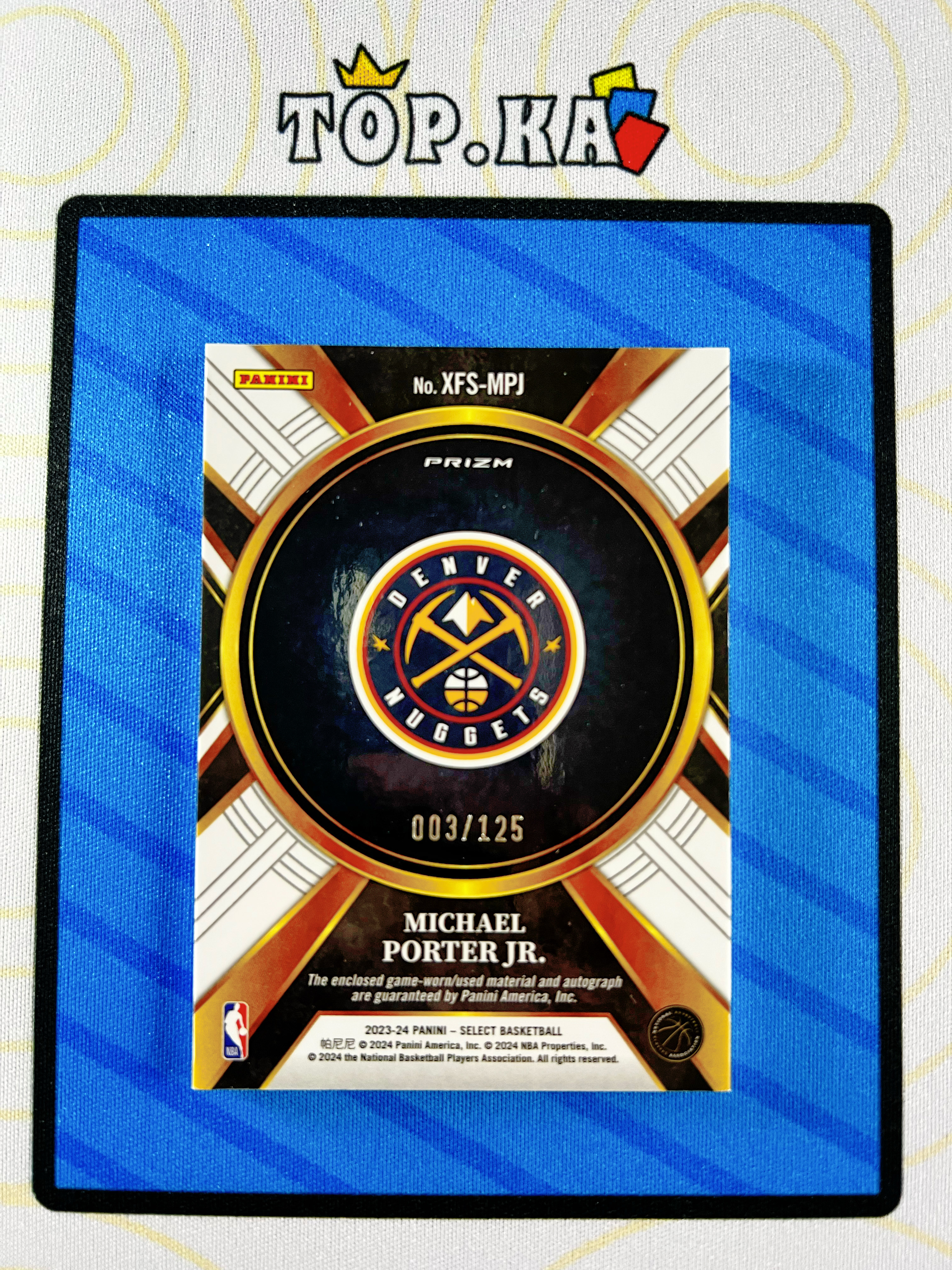 【顶尖卡社】 2023-24 Panini Select Michael Porter Jr. 掘金 小迈克尔 波特 003/125编 球衣 物料 签字 折射 详情看描述 卡品如图【凯里】