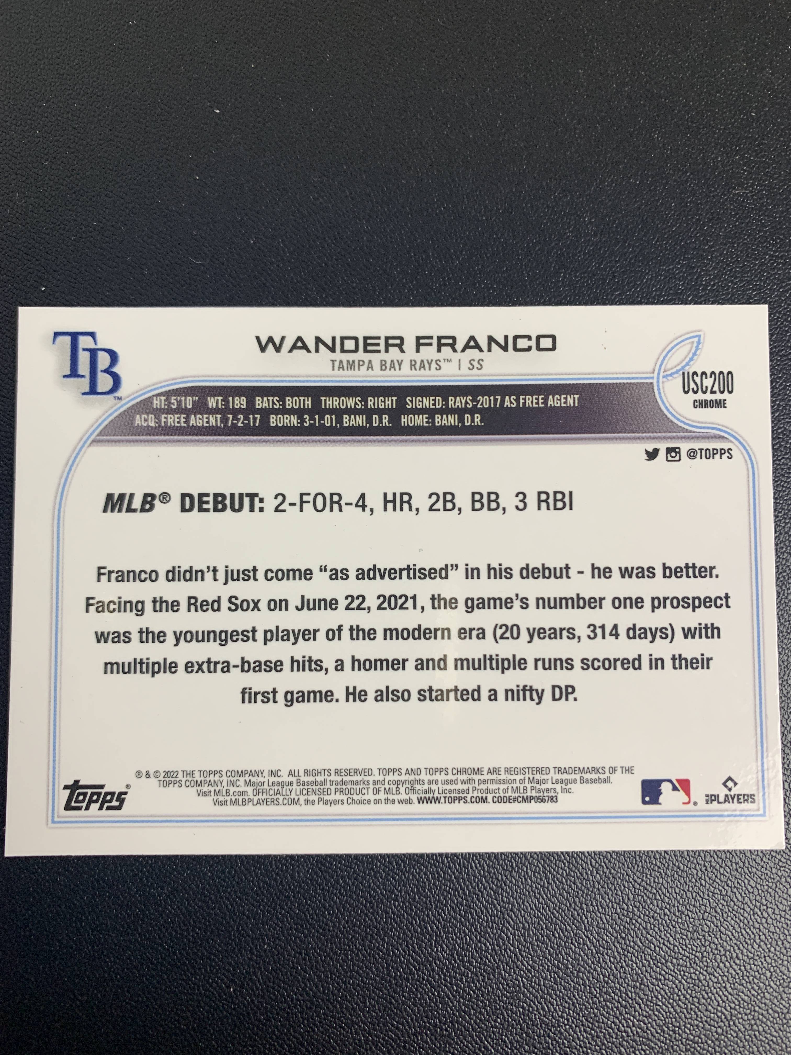 2022 Topps Chrome Wander Franco RC 新秀万德弗朗科/多米尼加