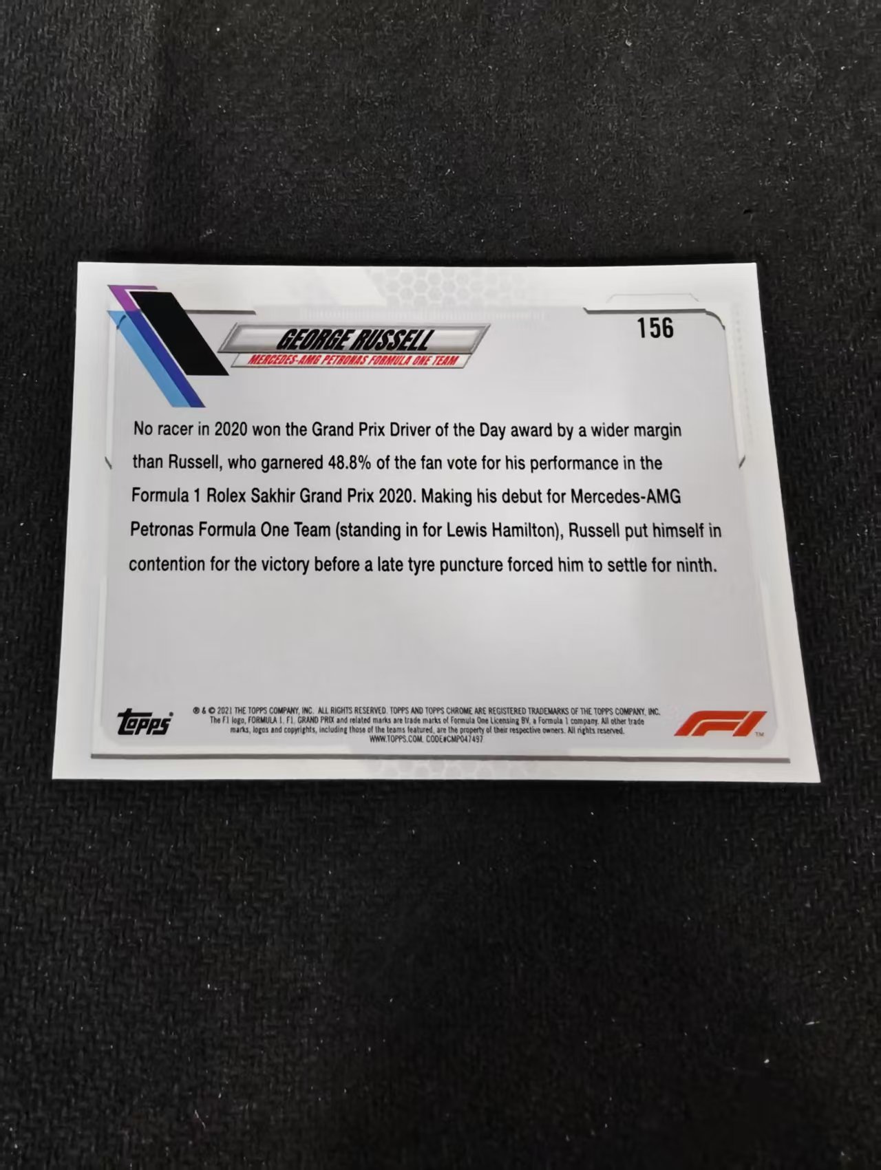 2021 Topps Chrome George Russell F1 威廉姆斯车队 乔治 拉塞尔 划痕 边角瑕疵 #156