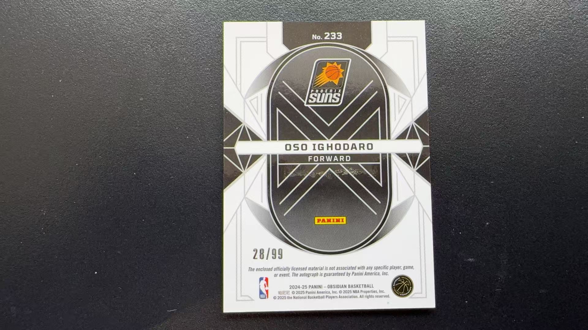 【Pw代卖】2024-25Panini 篮球黑曜石 Oso Ighodaro 奥索 伊戈达罗 太阳 新秀 RC RJA 小窗暴力切割 签字 橙折 color match 99编 收藏必备 萝卜哥