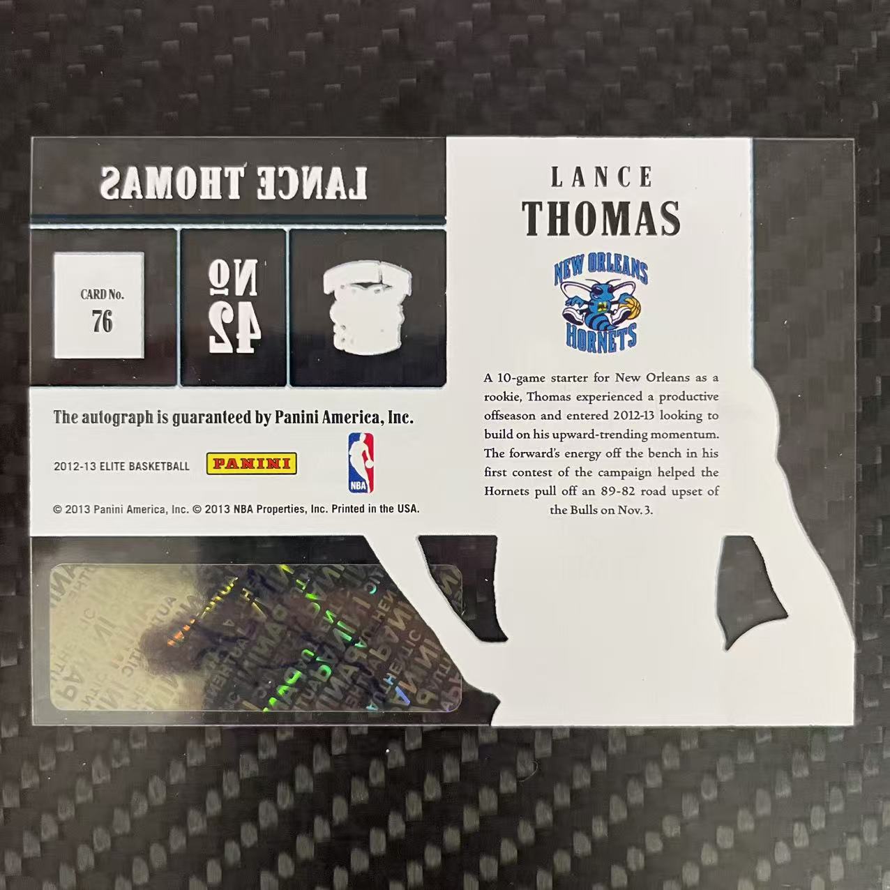 2012-13 Panini Elite Lance Thomas 【杰克森拍卖】兰斯 托马斯 新奥尔良黄蜂 新秀 签字 贴签 胶片 鱼