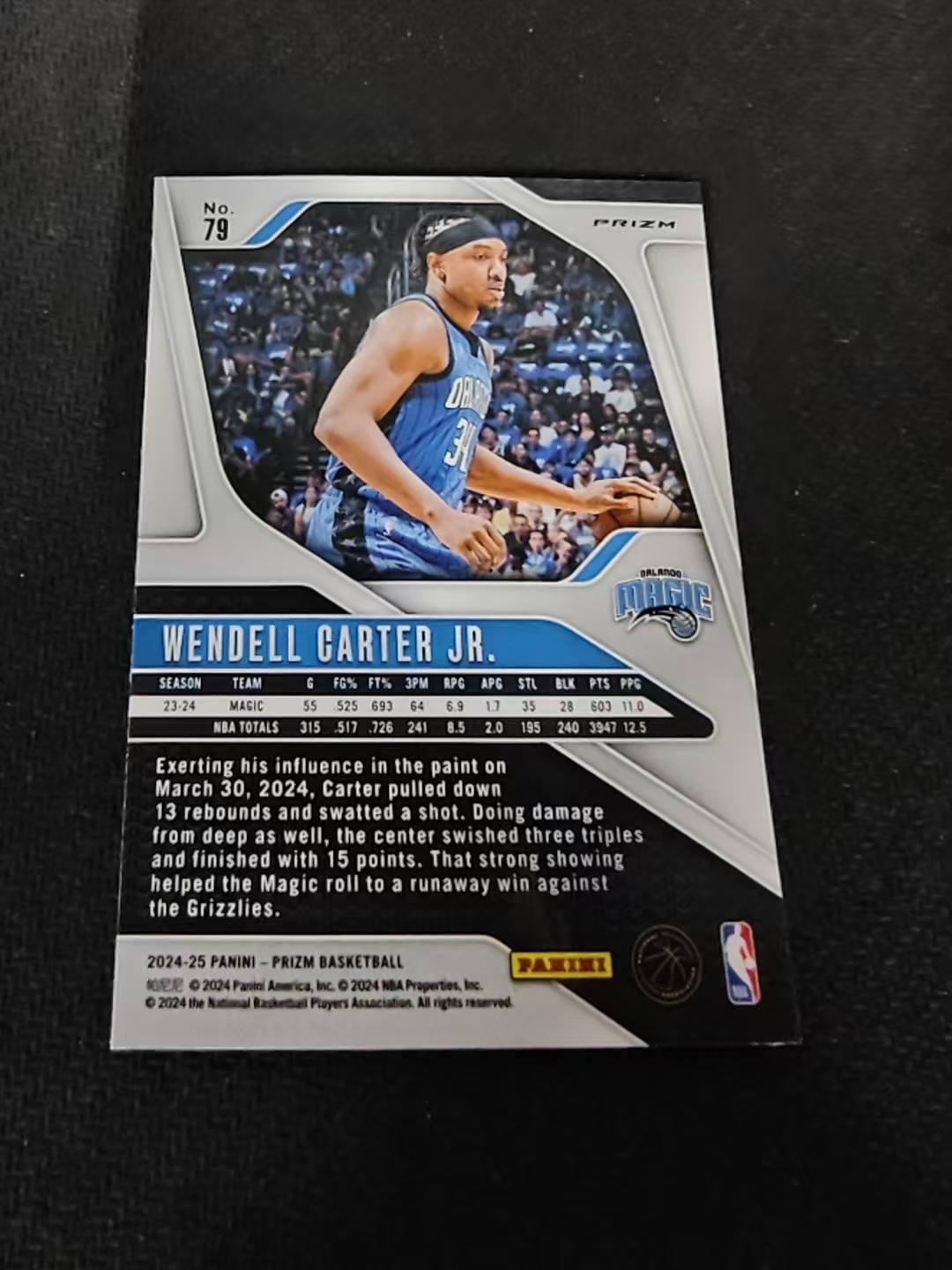 2024-25 Panini Prizm Wendell Carter Jr. 魔术 温德尔 卡特 魔术 绿碎冰 PZ 划痕 边角瑕疵 #79