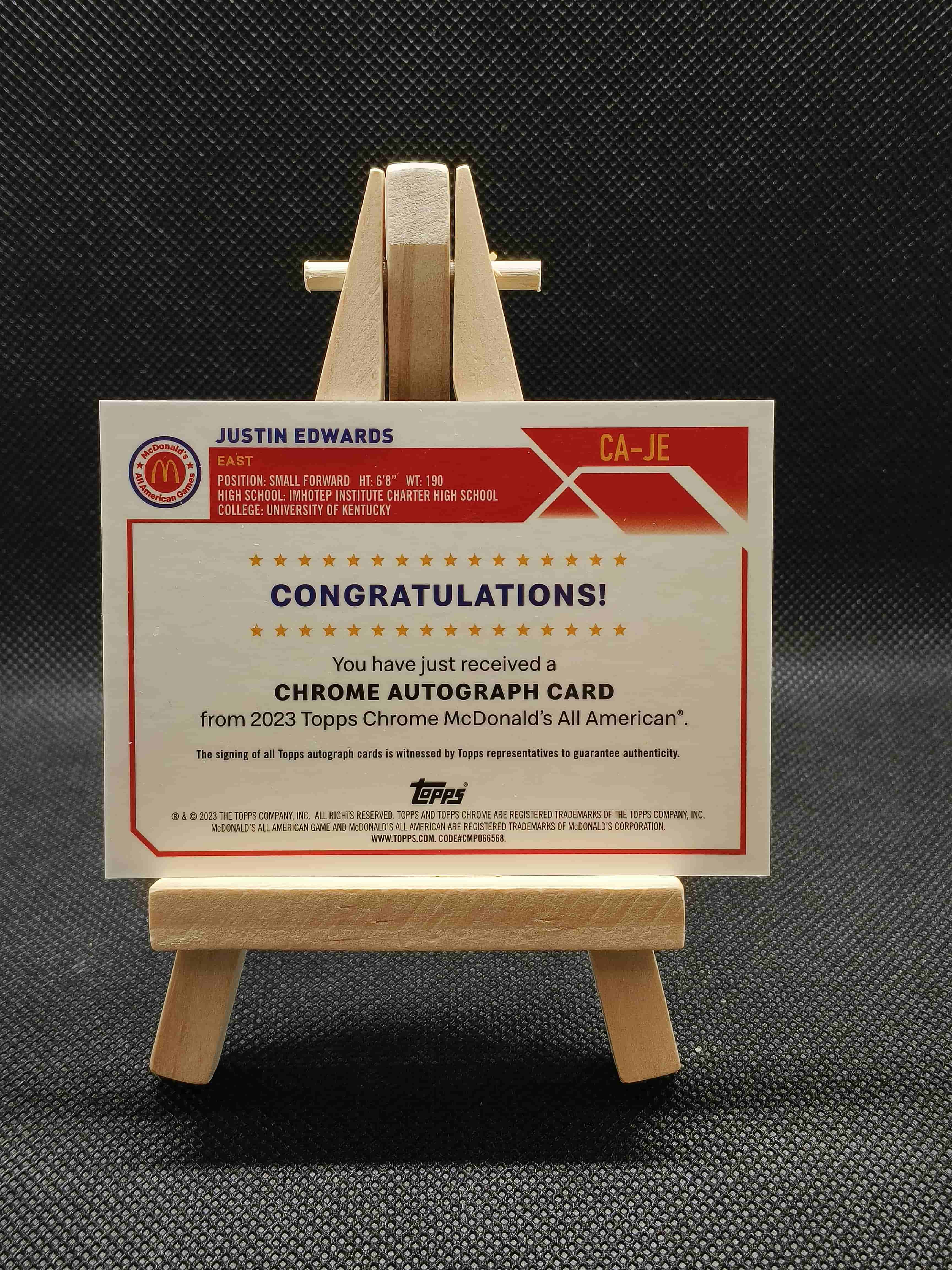 2023 Topps Chrome Justin Edwards 贾斯汀 爱德华兹 签字 新秀rc 76人 Mcdonald's 麦当劳 银折 全美第一小前锋 马克西队友 未来可期 投资收藏必备