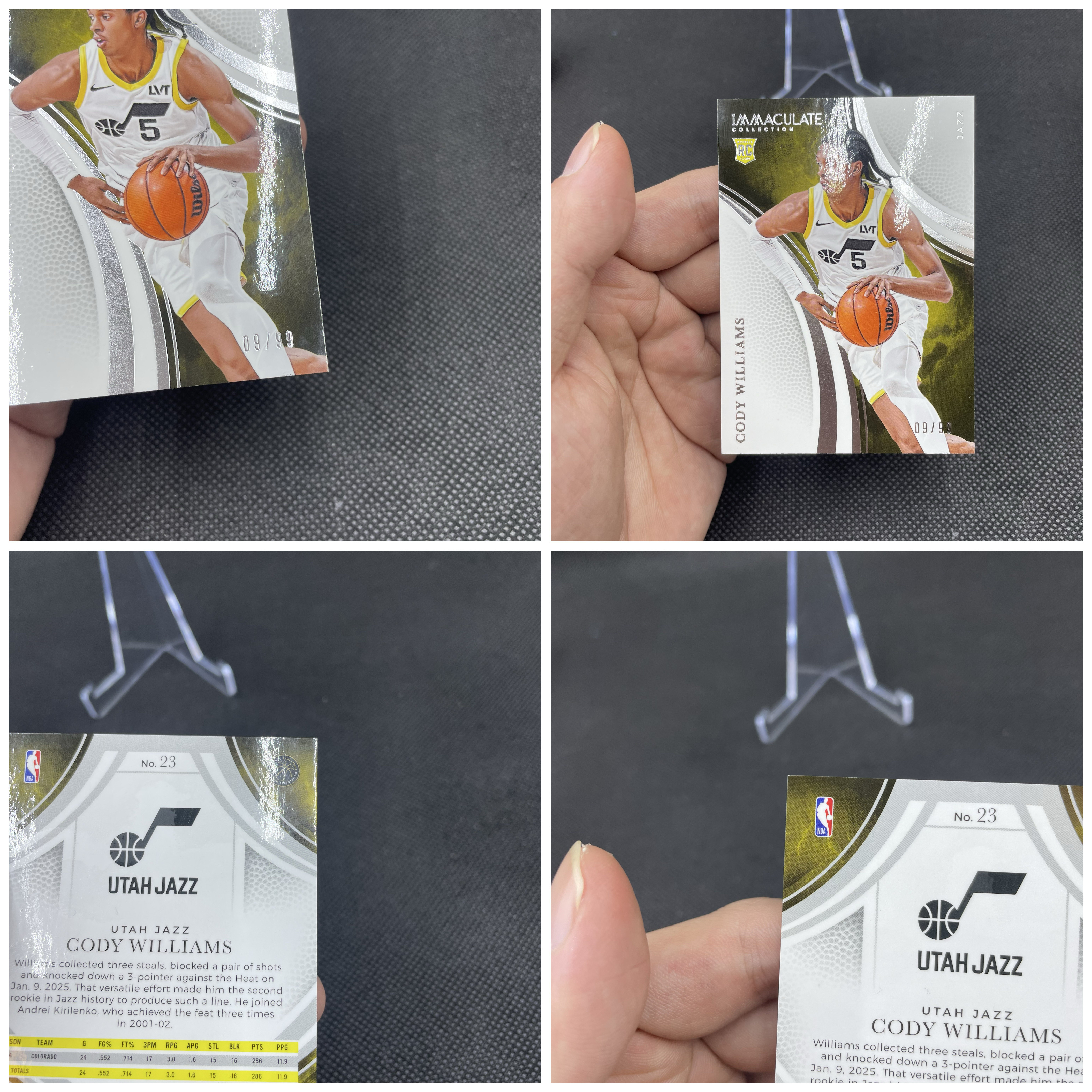 2024-25 Panini Immaculate Cody Williams RC 【无界代卖】爵士 新秀 科迪 威廉姆斯 09/99编 Base 银平行 品如图 不累计 YC