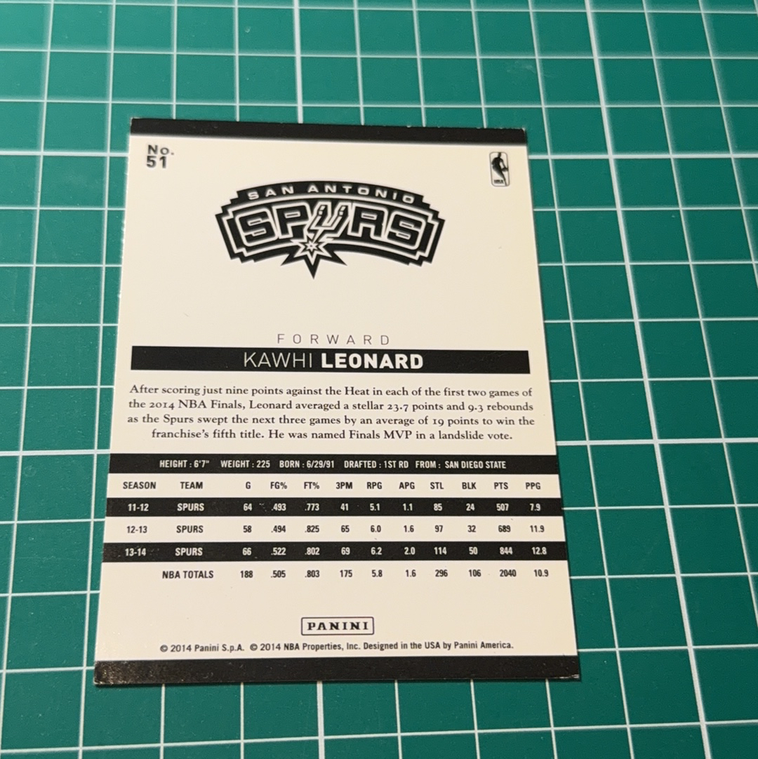 2014-15 Panini Americana Kawhi Leonard S.p.a. 科怀伦纳德 卡哇伊 马刺队 十年老卡 绝版卡 稀有base