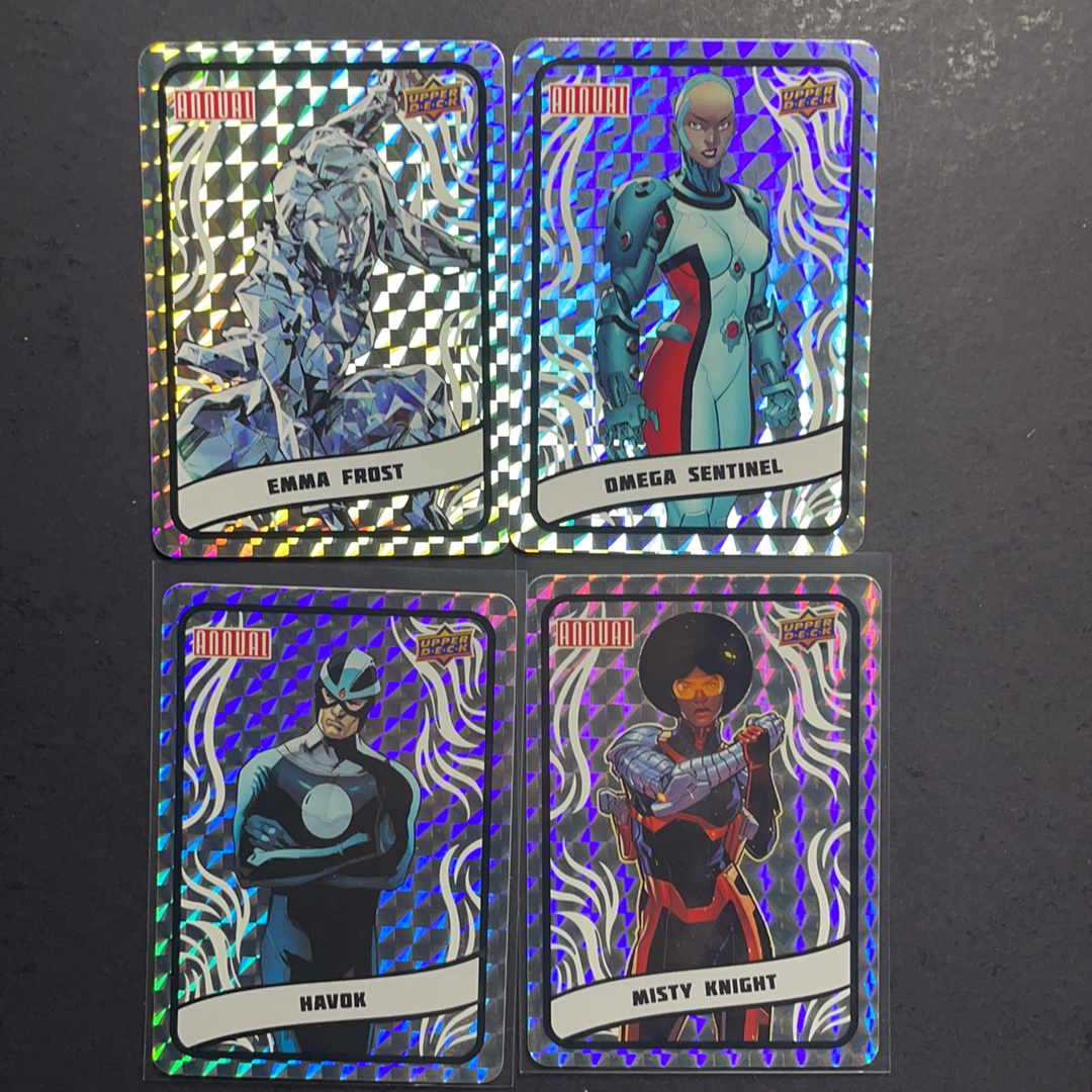 2024 Upper Deck Marvel (MCU) Annual年鉴 冲击波 哨兵机器人 迷雾骑士 白皇后 闪贴贴纸特卡4张打包序号如图2 2023-24 UD 漫威漫画年度盒 漫威年鉴末年系列