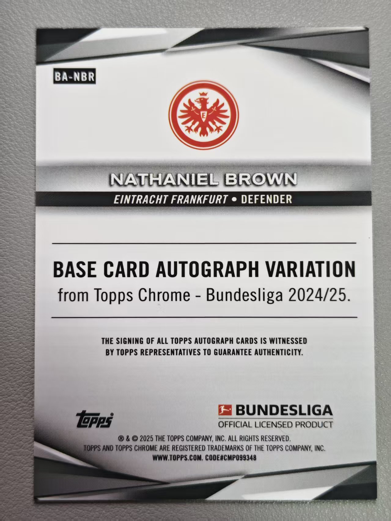 【阿泽代卖】2024-25 Topps Chrome Nathaniel Brown 德甲 新秀 RC 纳撒尼尔 布朗 签字 /50编 折射 金折 金签 选图巨帅 卡品如图 介意勿拍-MAN