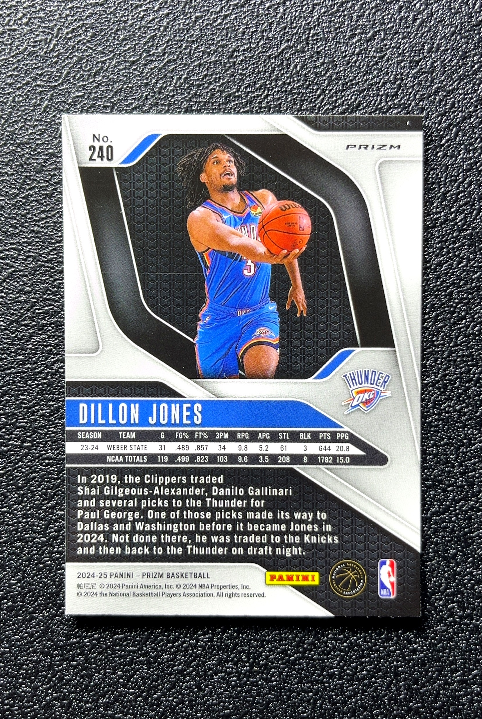 【小白1%代卖】2024-25 Panini Prizm Rookie 新秀 Dillon Jones 狄龙·琼斯 银折 折射 新秀 RC 卡品如图 高价值 #240 Oklahoma 0712