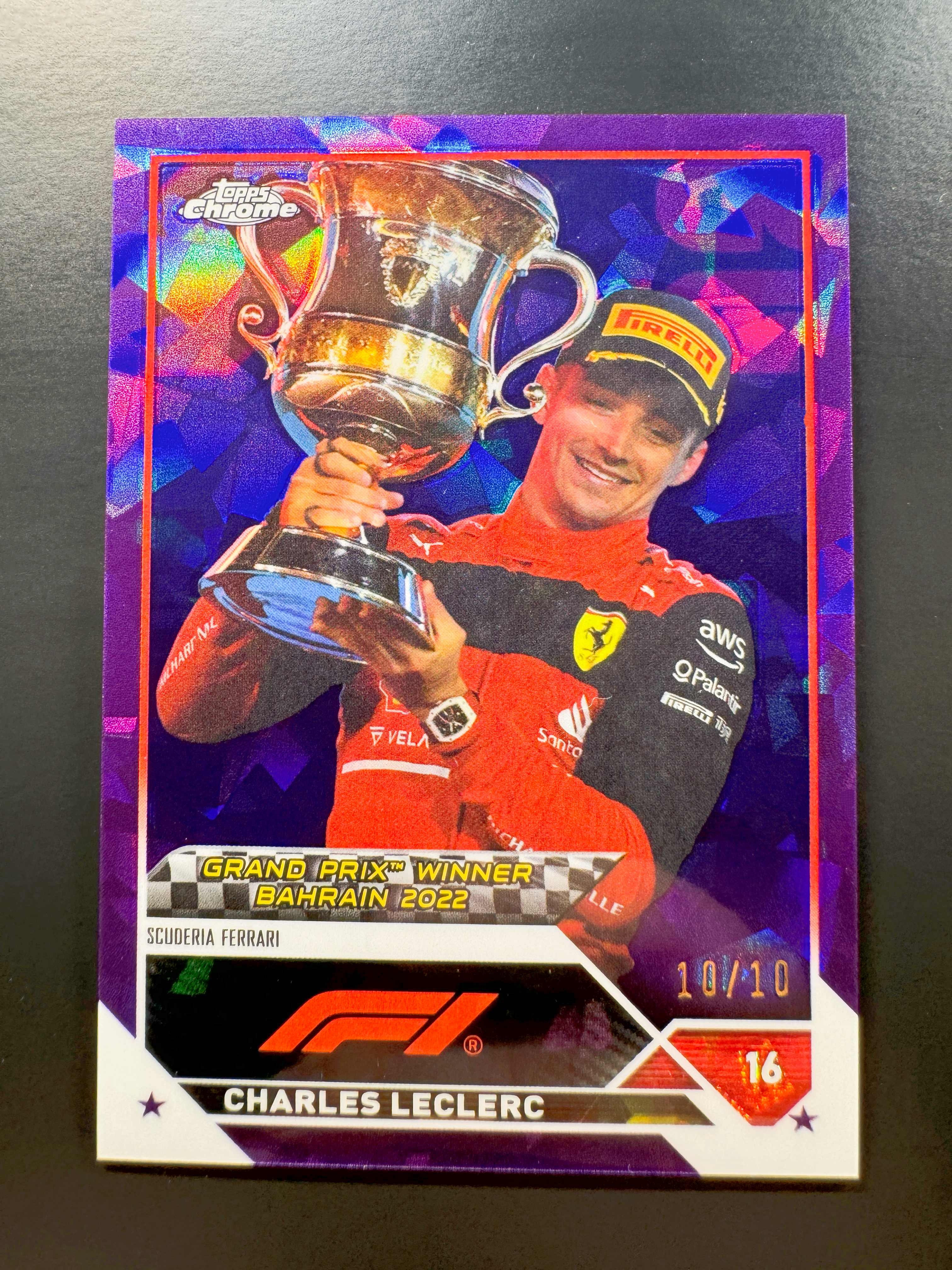 2023 Topps Chrome Charles Leclerc 勒克莱尔 10/10 紫碎冰 尾编等同1/1 法拉利车队 捧杯选图 汉密尔顿 队友 摩纳哥 江枫拍卖