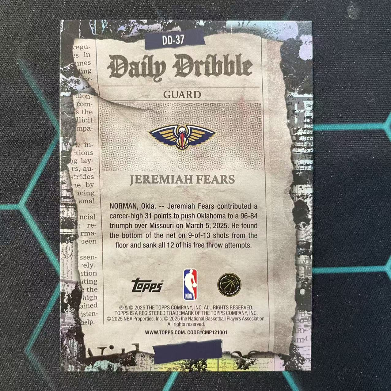 2025 Topps Flagship Jeremiah Fears RC 【阿福代卖】 杰里迈亚 费尔斯 鹈鹕 新秀 Daily Dribble 明日运球 特卡 收藏必备(行行行)