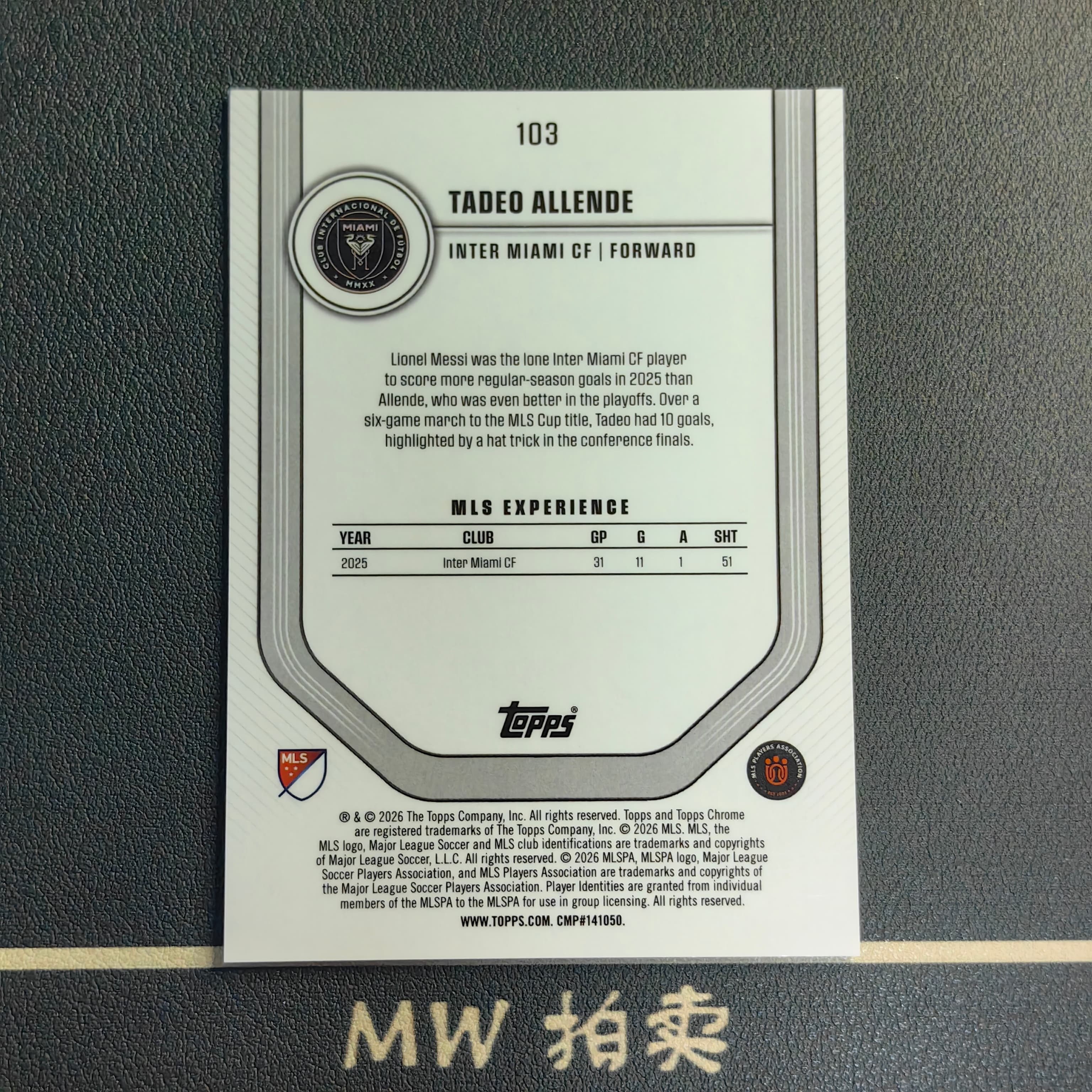【MW拍卖】 塔迪奥阿连德 /50编 2025-26 Topps Chrome 金碎钻折 MLS 美职联 TADEO ALLENDE 迈阿密国际 -璐