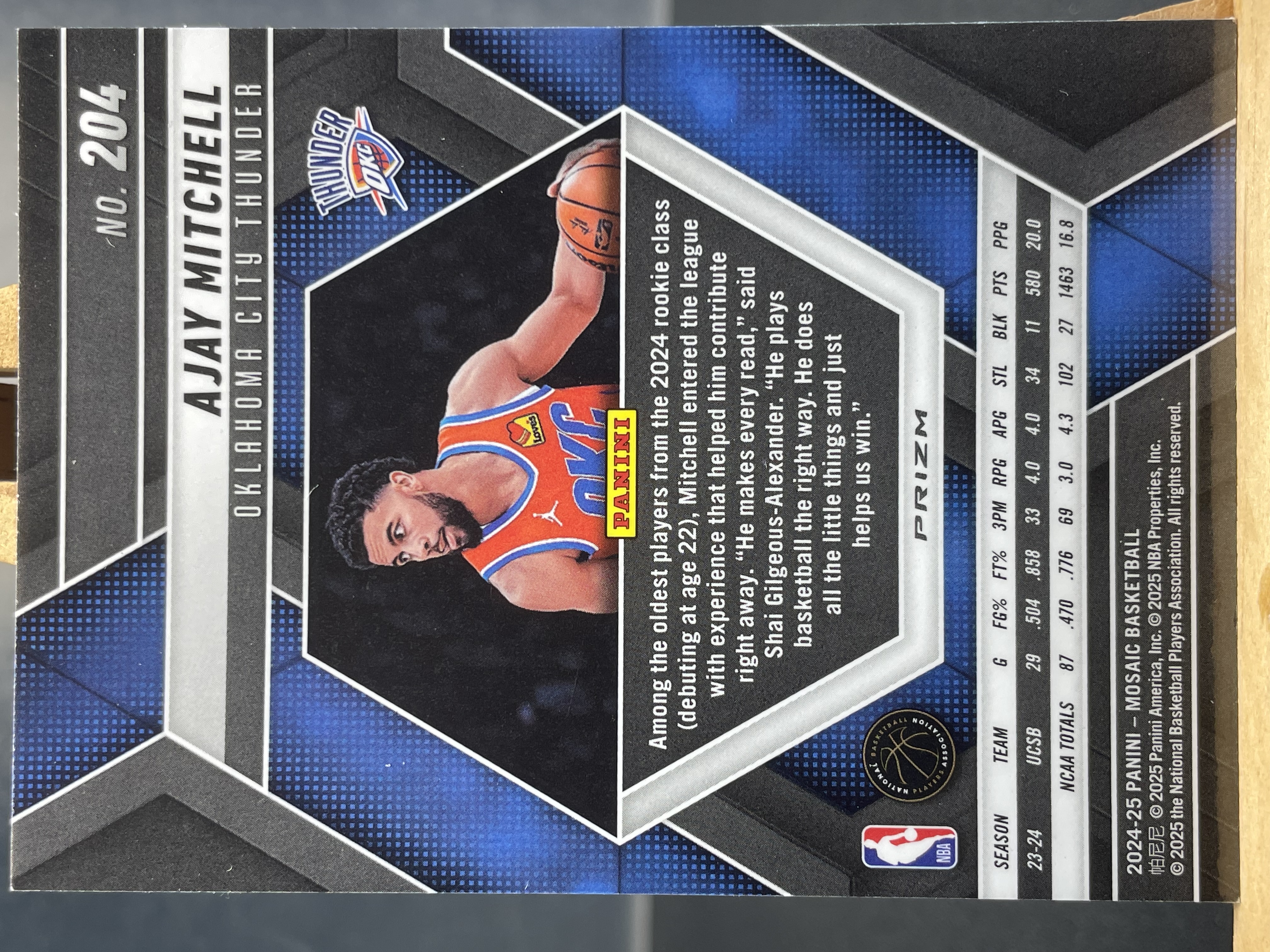 (B1) 2024-25 PANINI 马赛克系列 折射 新秀RC 阿杰伊 米切尔 雷霆 实卡好看 收藏凑套必备 卡品如图!!!